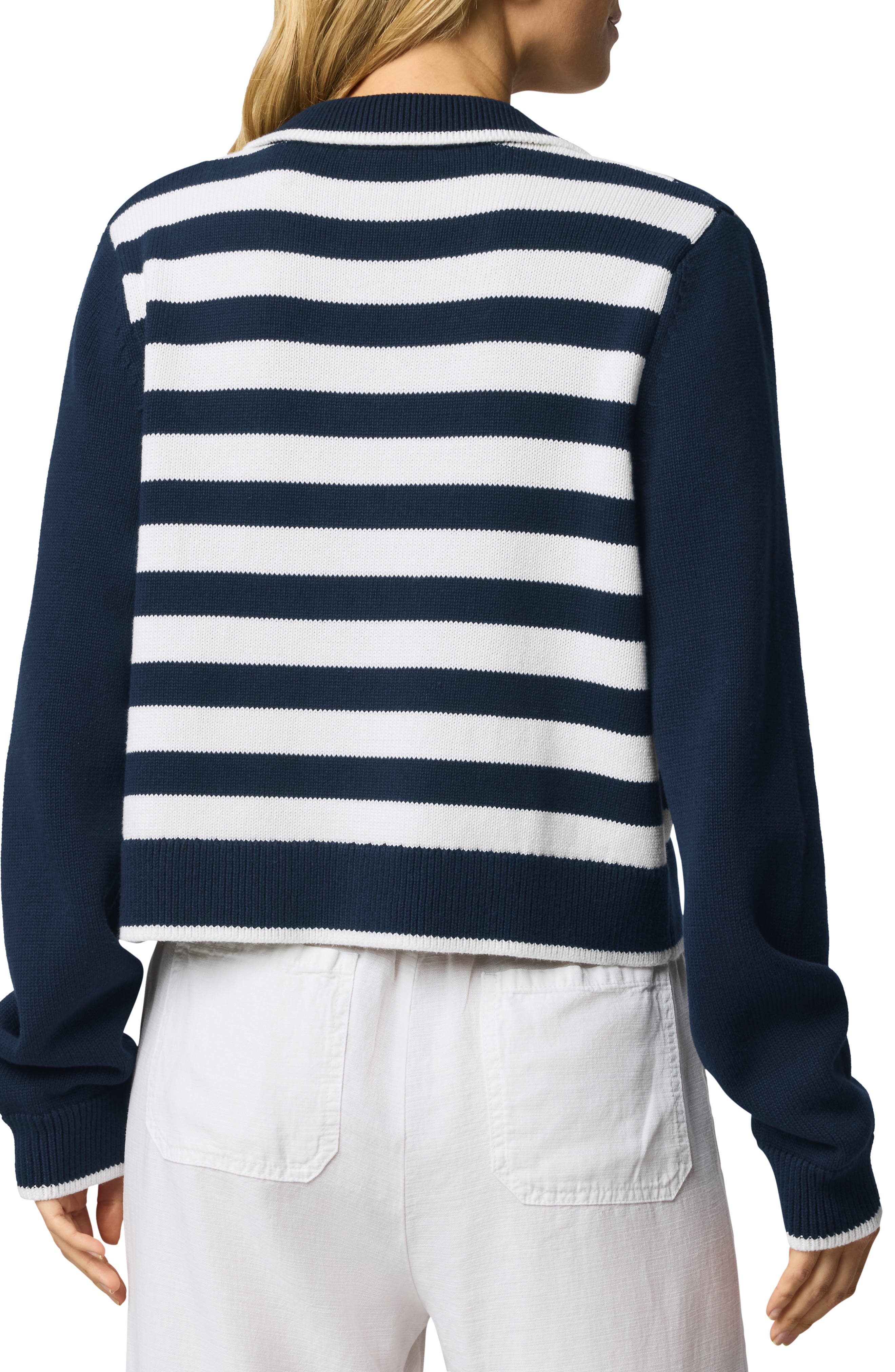 Splendid Nicolette Placed Stripe Cotton Polo Cardigan