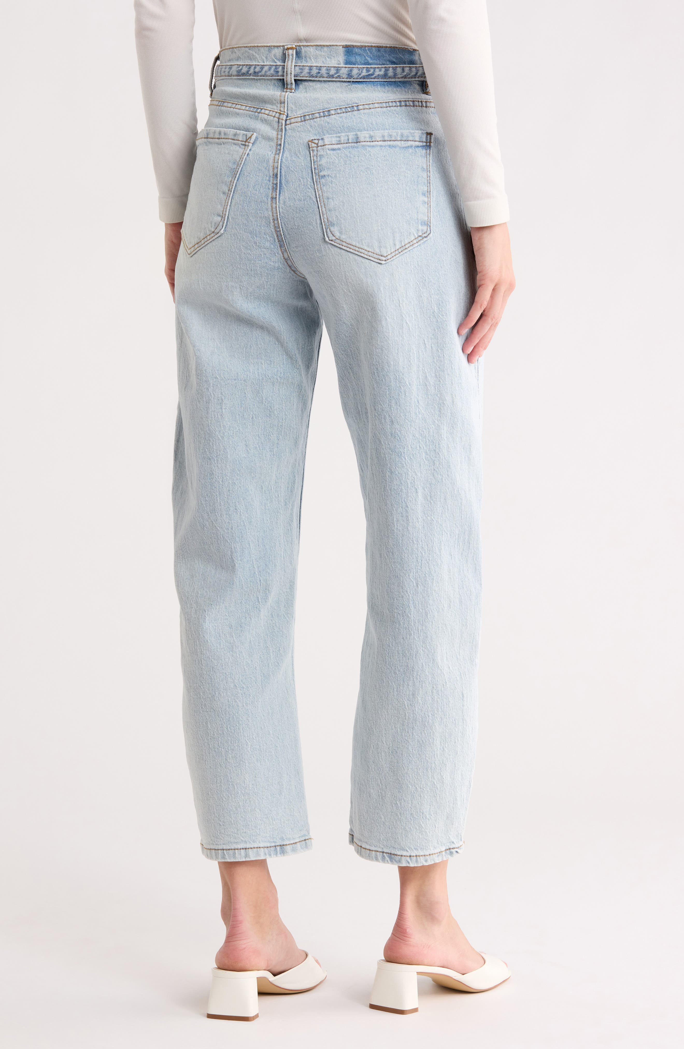 Kensie Jessica High Rise Belted Ankle Barrel Leg Jeans