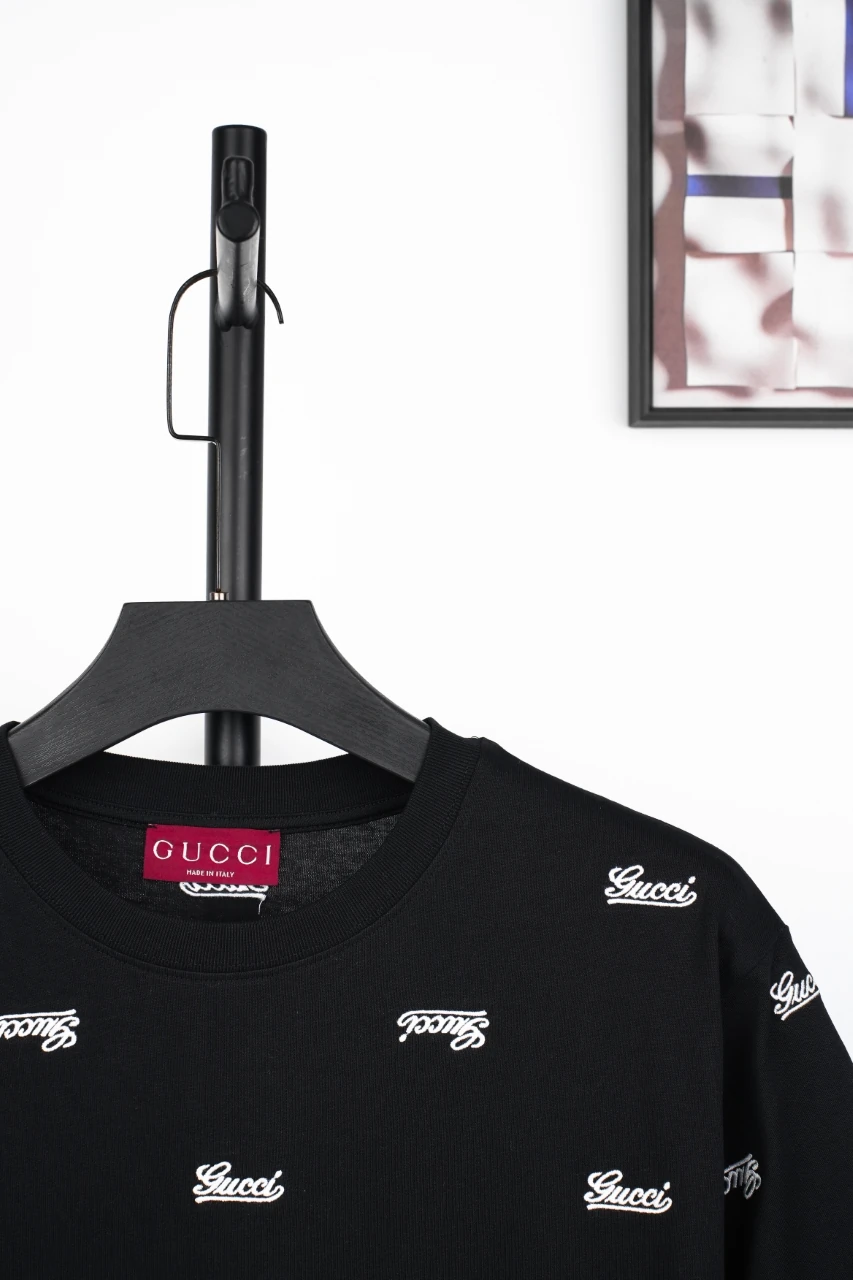 GUCCI Black Signature Letter Embroidered T-Shirt product photo from LabelPicks