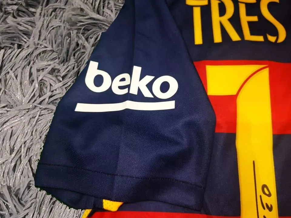 Tres Amigos SIGNED Messi, Neymar, Suarez Barcelona Jersey - 2014/15 Home Shirt - COA