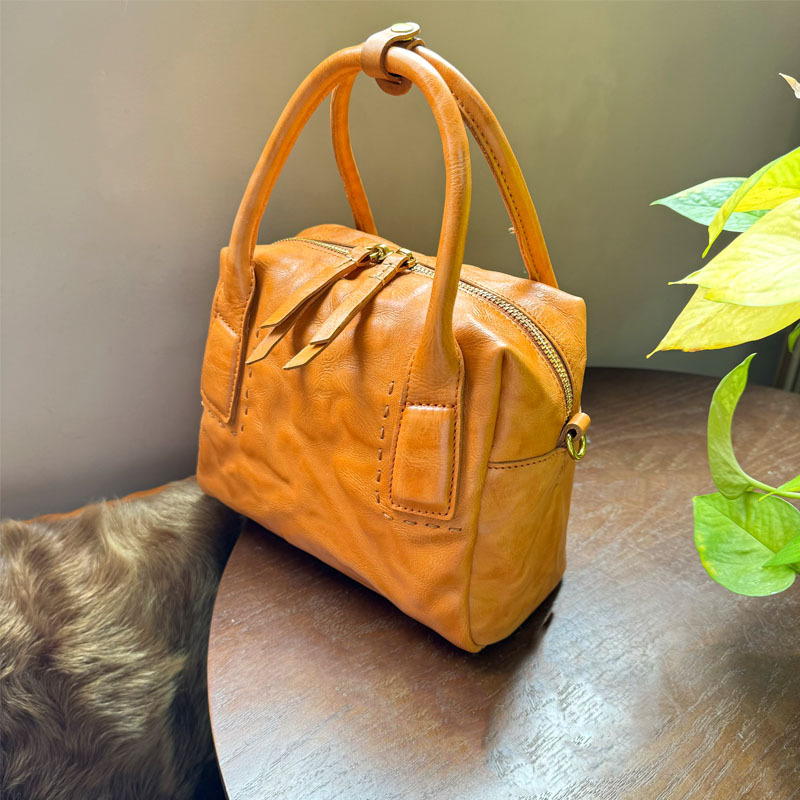 Orange Cognac Mini Crossbody Tote