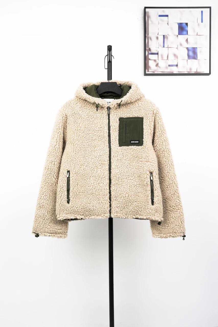 Miu Miu Beige Sherpa Look Hooded Down Jacket product photo from LabelPicks