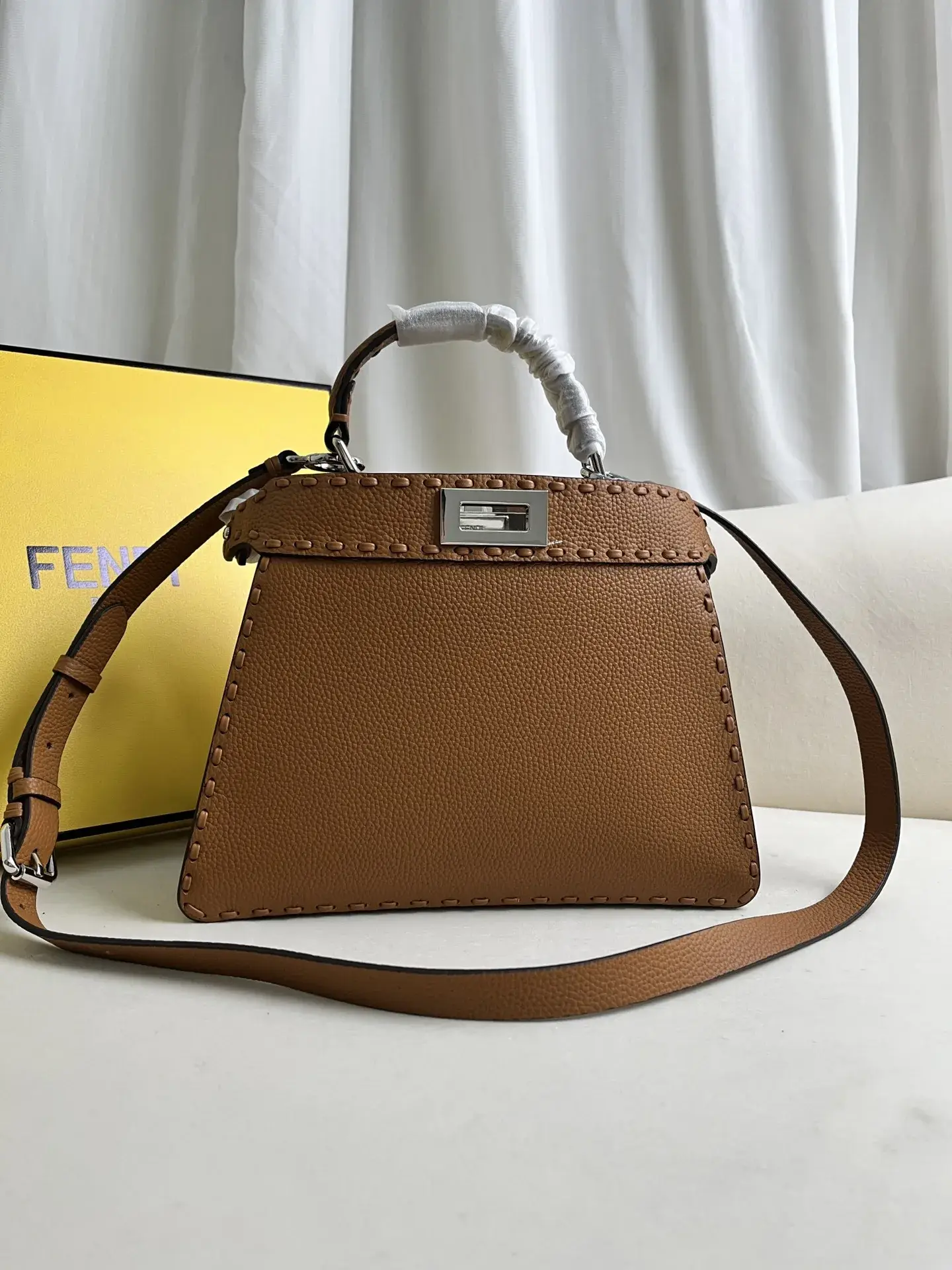 Fendi Peekaboo Brown Grained Leather Shoulder Bag product photo from LabelPicks