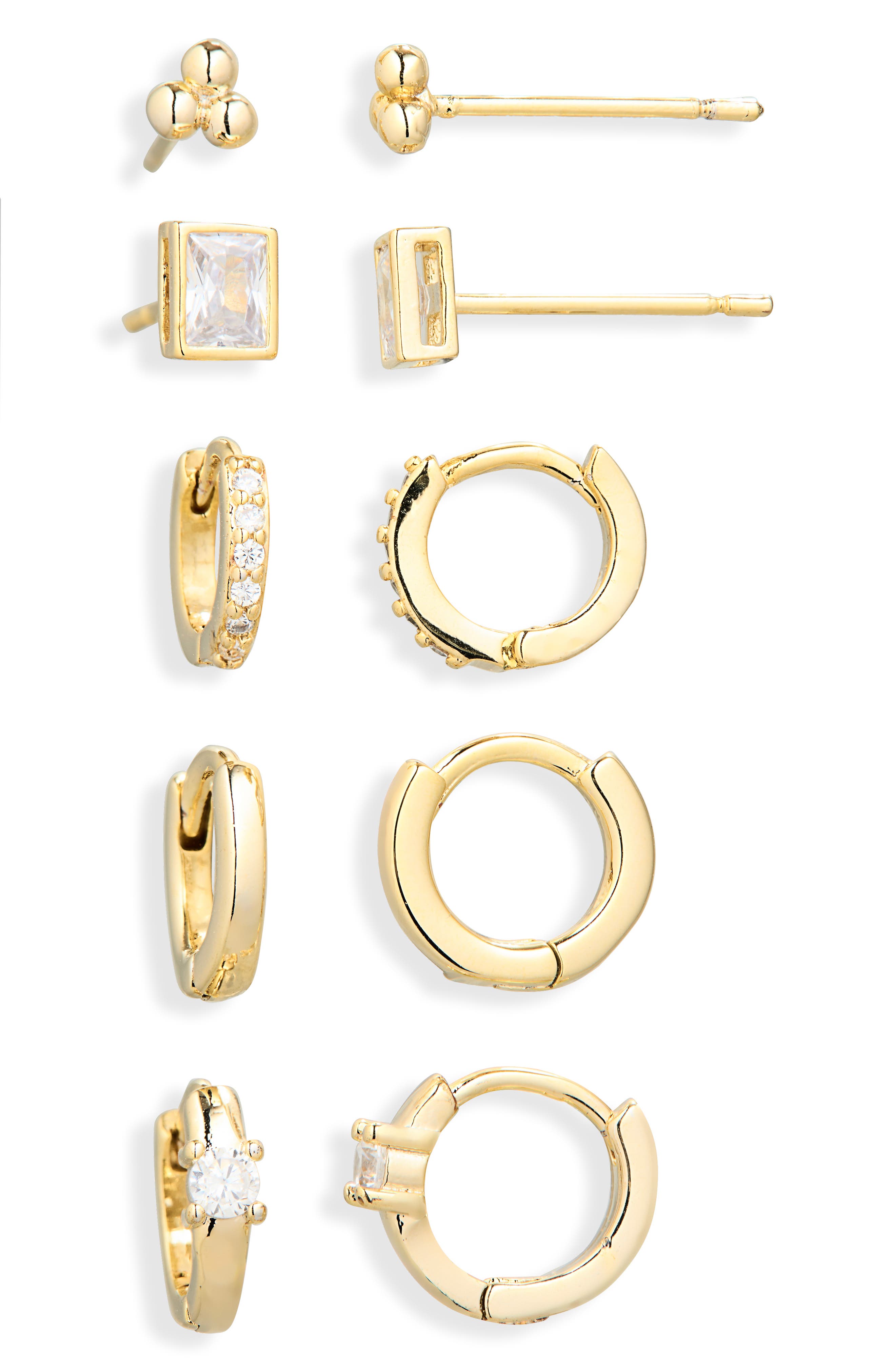 Leith Set of 5 Cubic Zirconia Dot Stud & Hoop Earrings