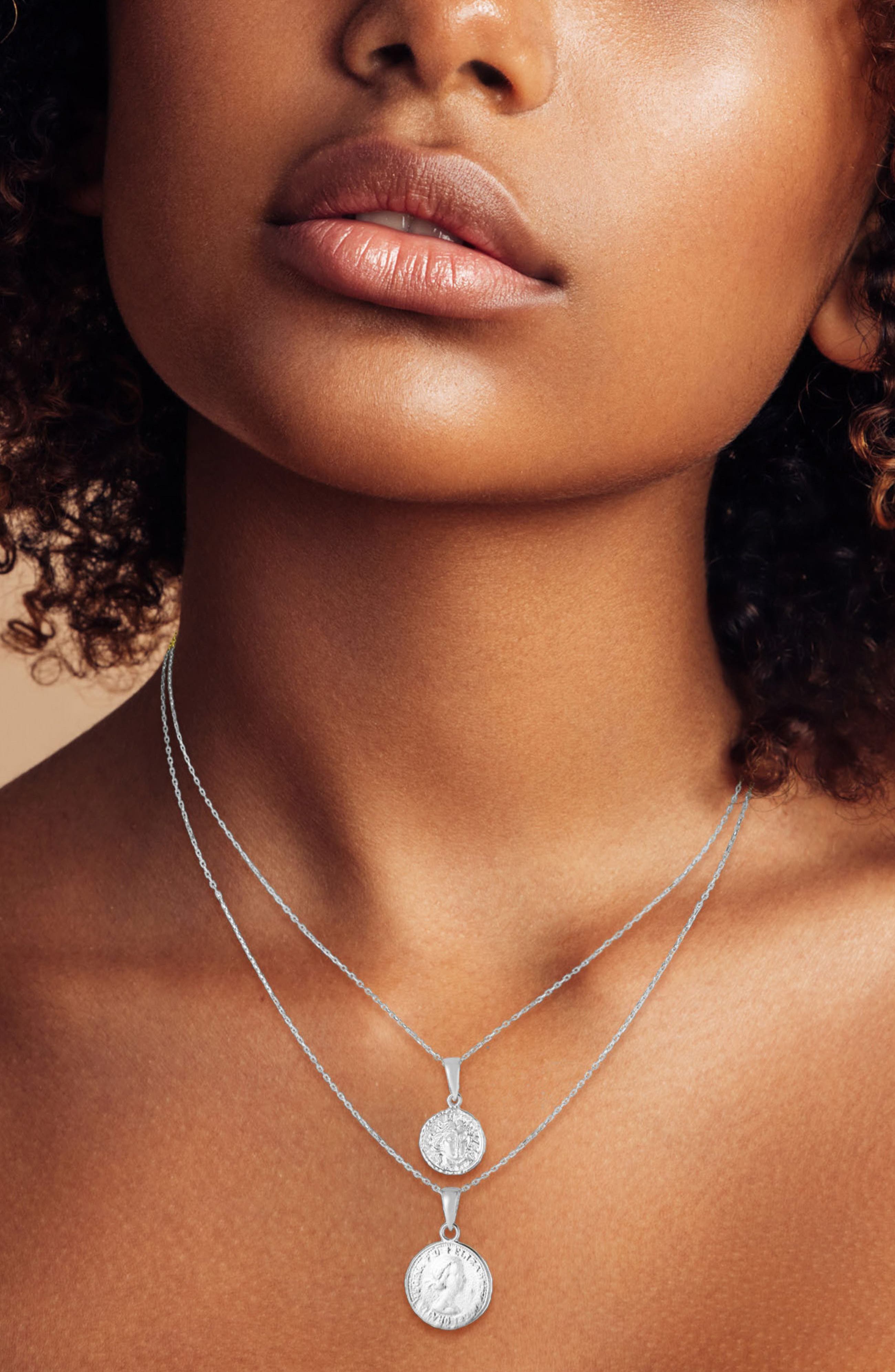 SPHERA MILANO Set of 2 Rhodium Plated Sterling Silver Coin Pendant Necklaces