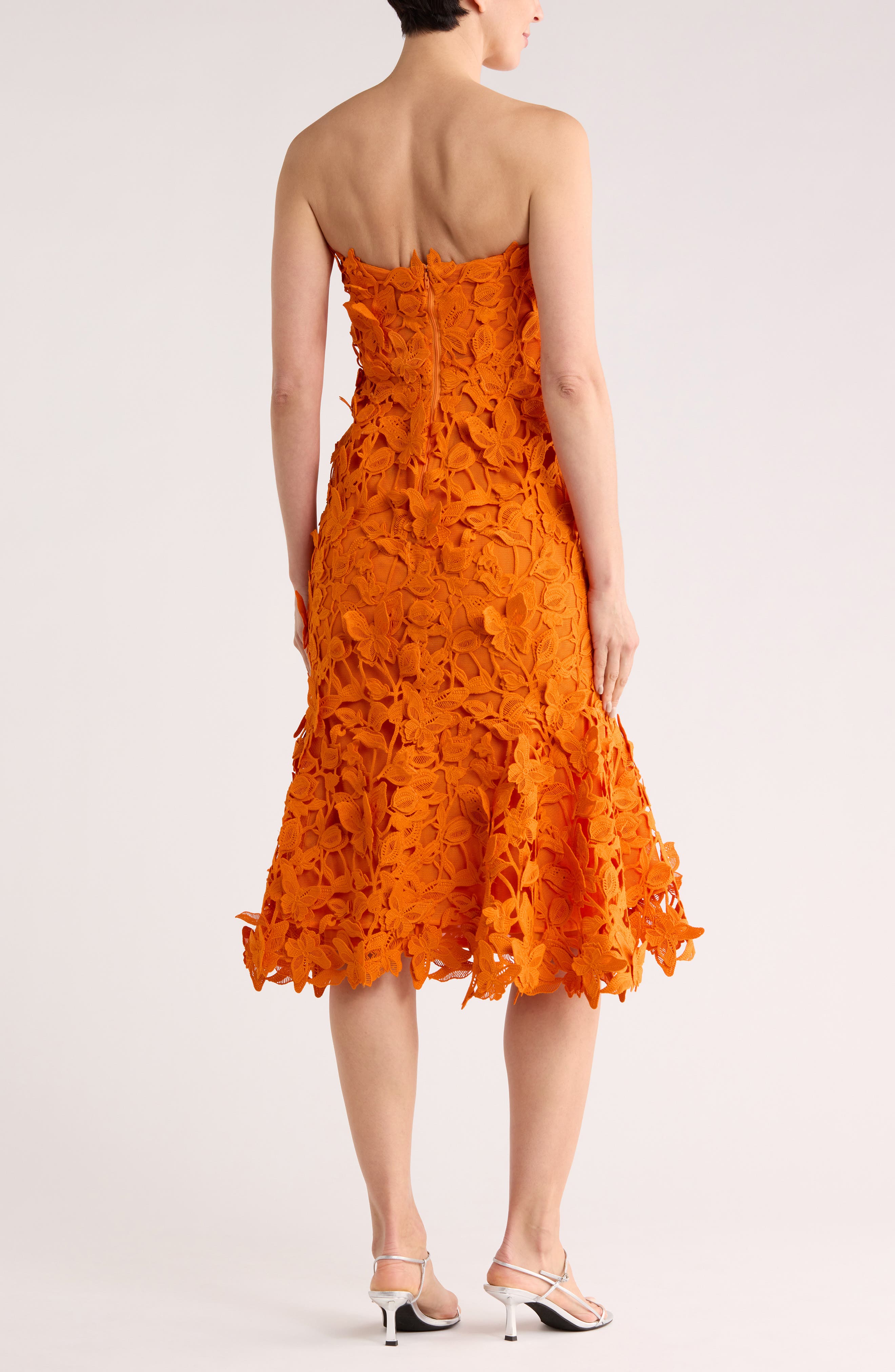 Simkhai Fleurella Strapless Butterfly Lace Midi Dress