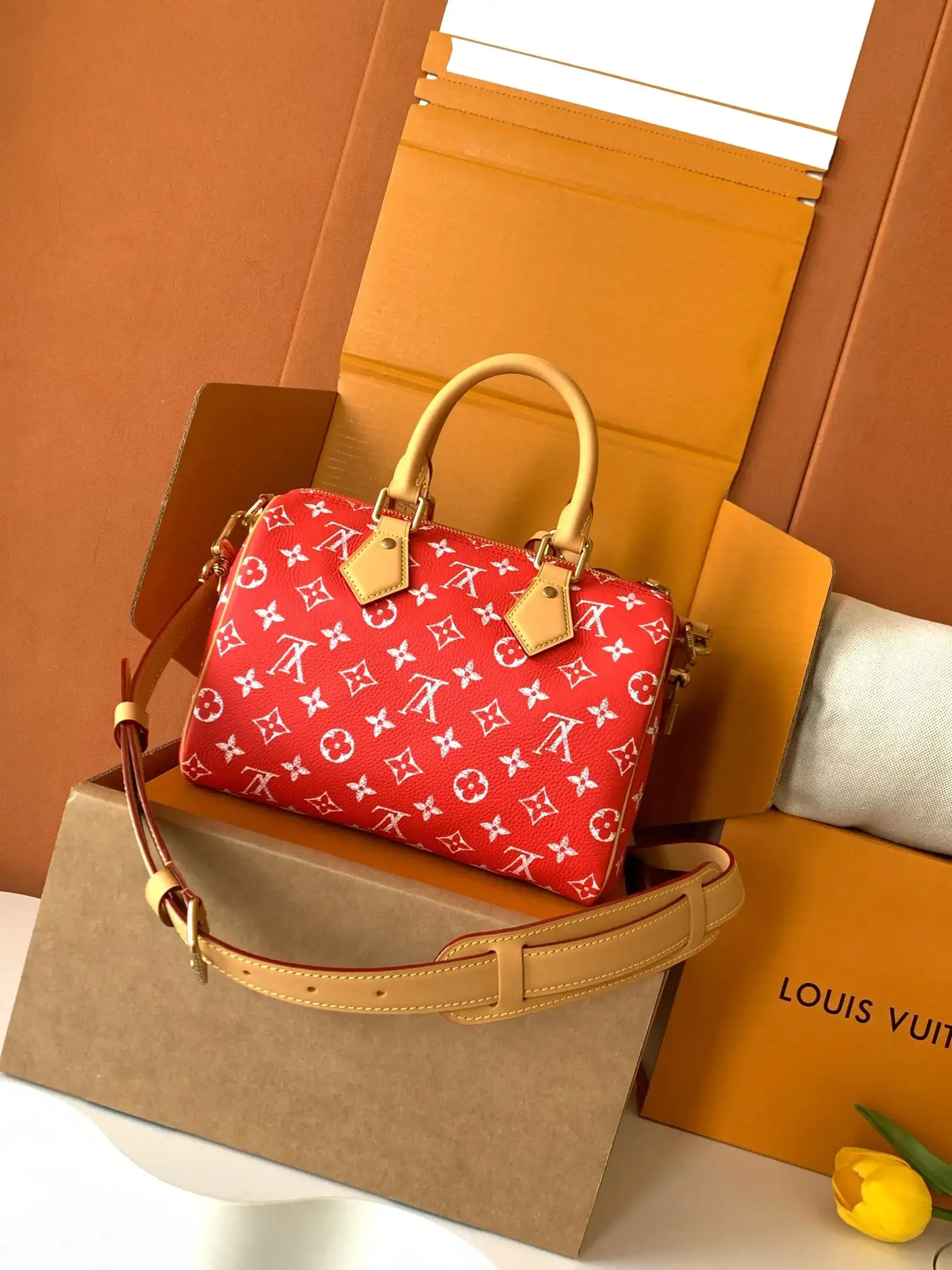 Louis Vuitton Red Calfskin Top Handle Bag product photo from LabelPicks