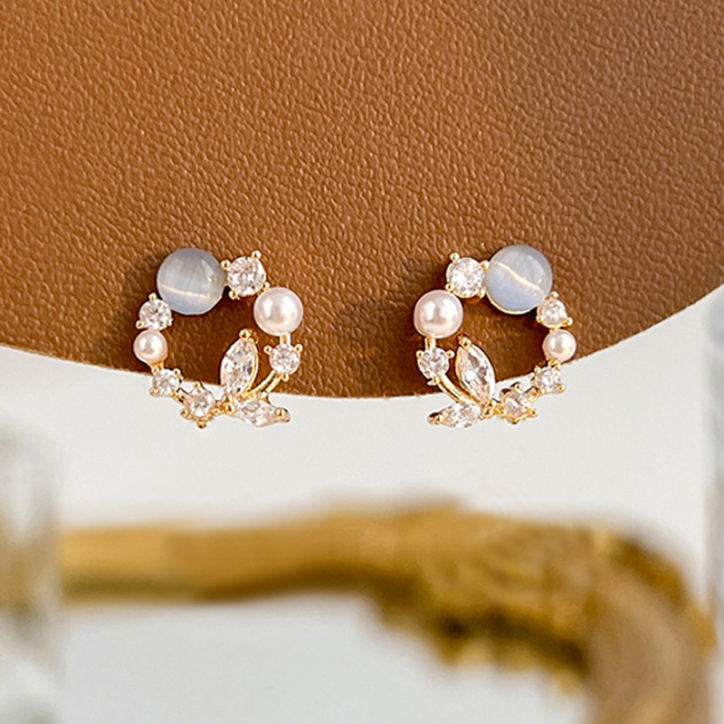 925 sterling silver flower cat-eye earrings for women, new autumn style, forest-themed branch and leaf earrings, 14K gold-plated geometric earrings