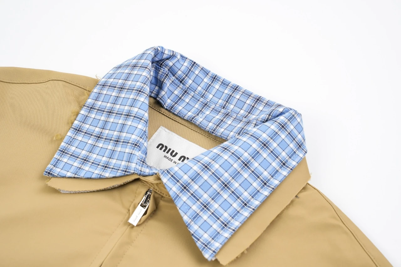 Miu Miu Khaki Contrast Check Collar Jacket product photo from LabelPicks