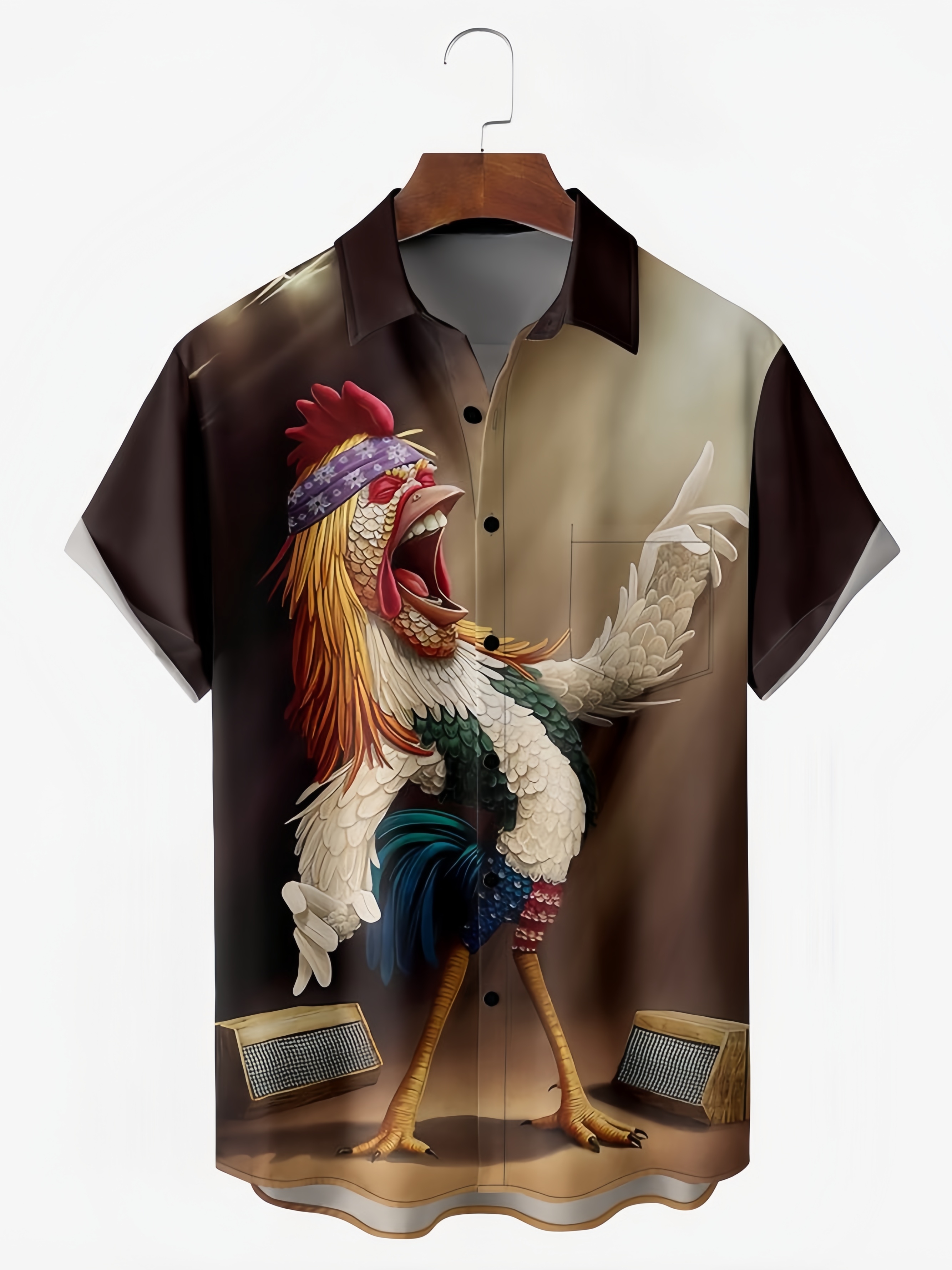 Rooster Chest Pocket Short Sleeves Casual Shirts