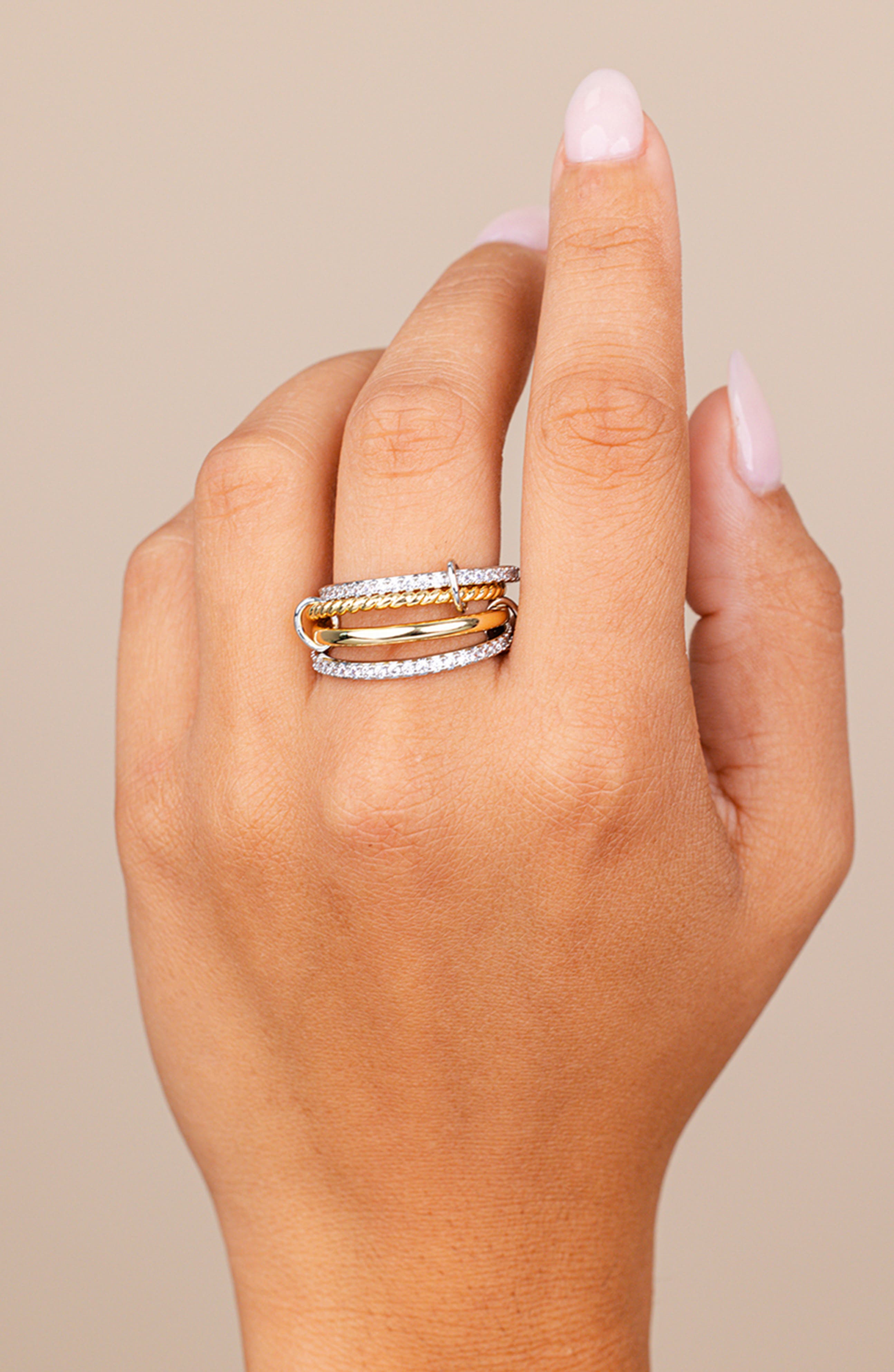 Sterling Forever Asta Cubic Zirconia Link Stacked Ring