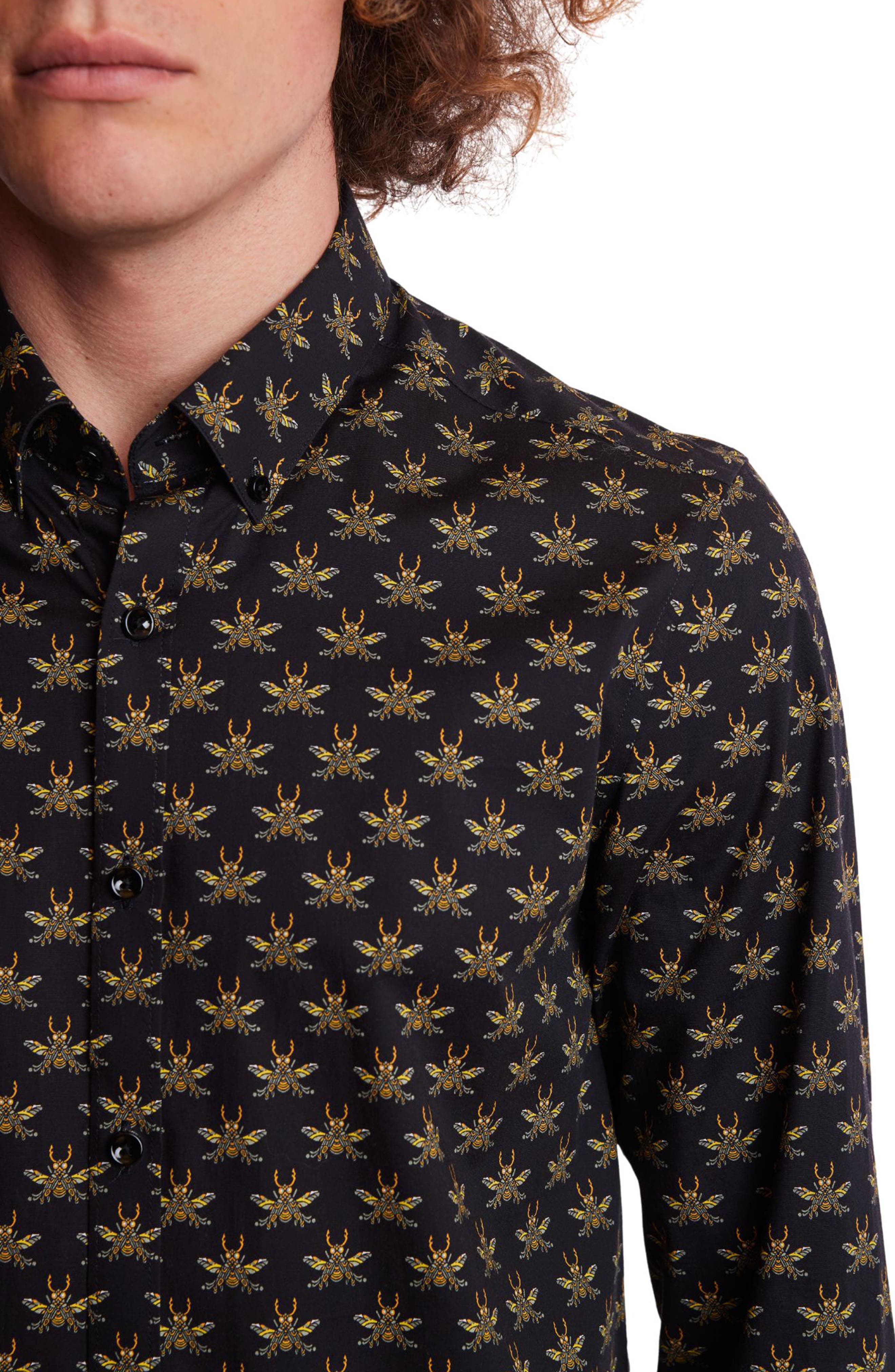 PAISLEY & GRAY Brian Beetle Print Stretch Cotton Dress Shirt