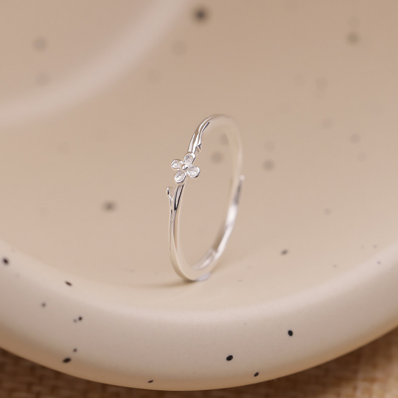 925 sterling silver clove branch plain ring, a minimalist floral ring with a unique design, perfect for a bohemian or indie style, and an adjustable open ring