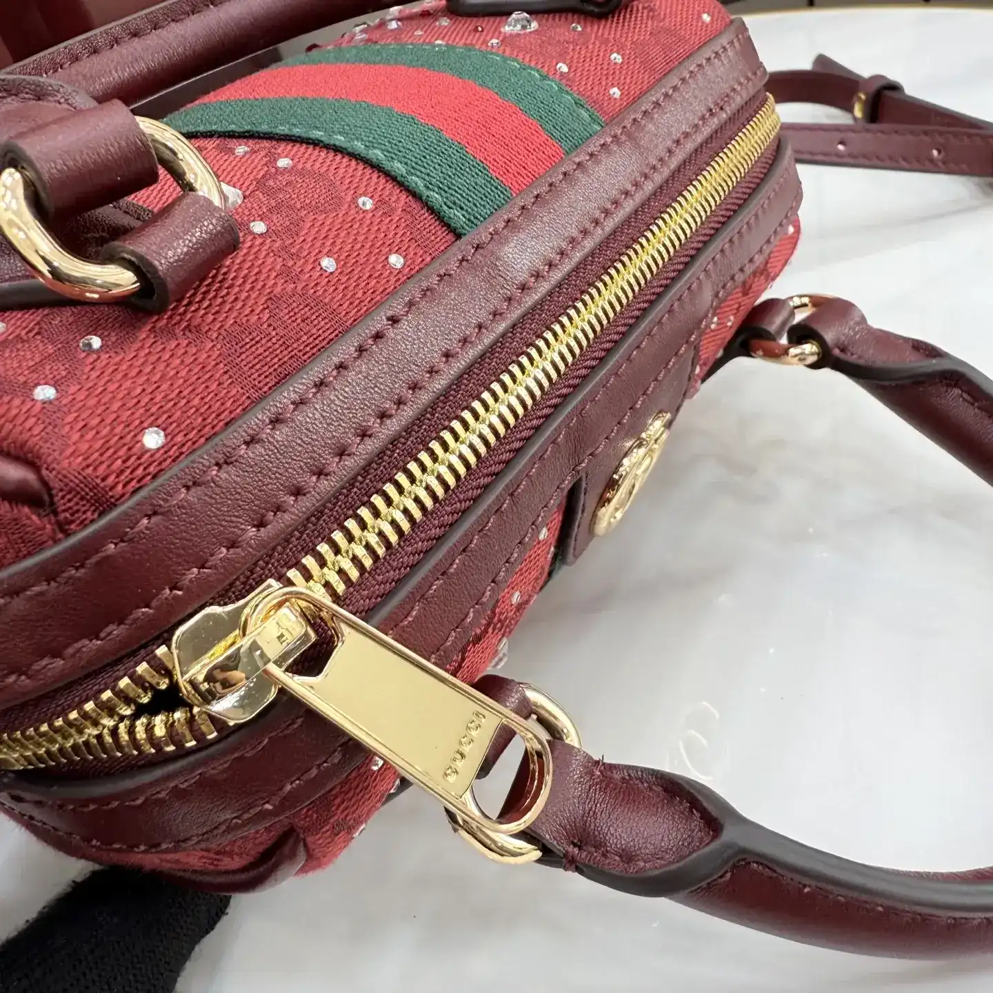 Gucci Burgundy Ophidia GG Supreme Canvas Top Handle Bag product photo from LabelPicks