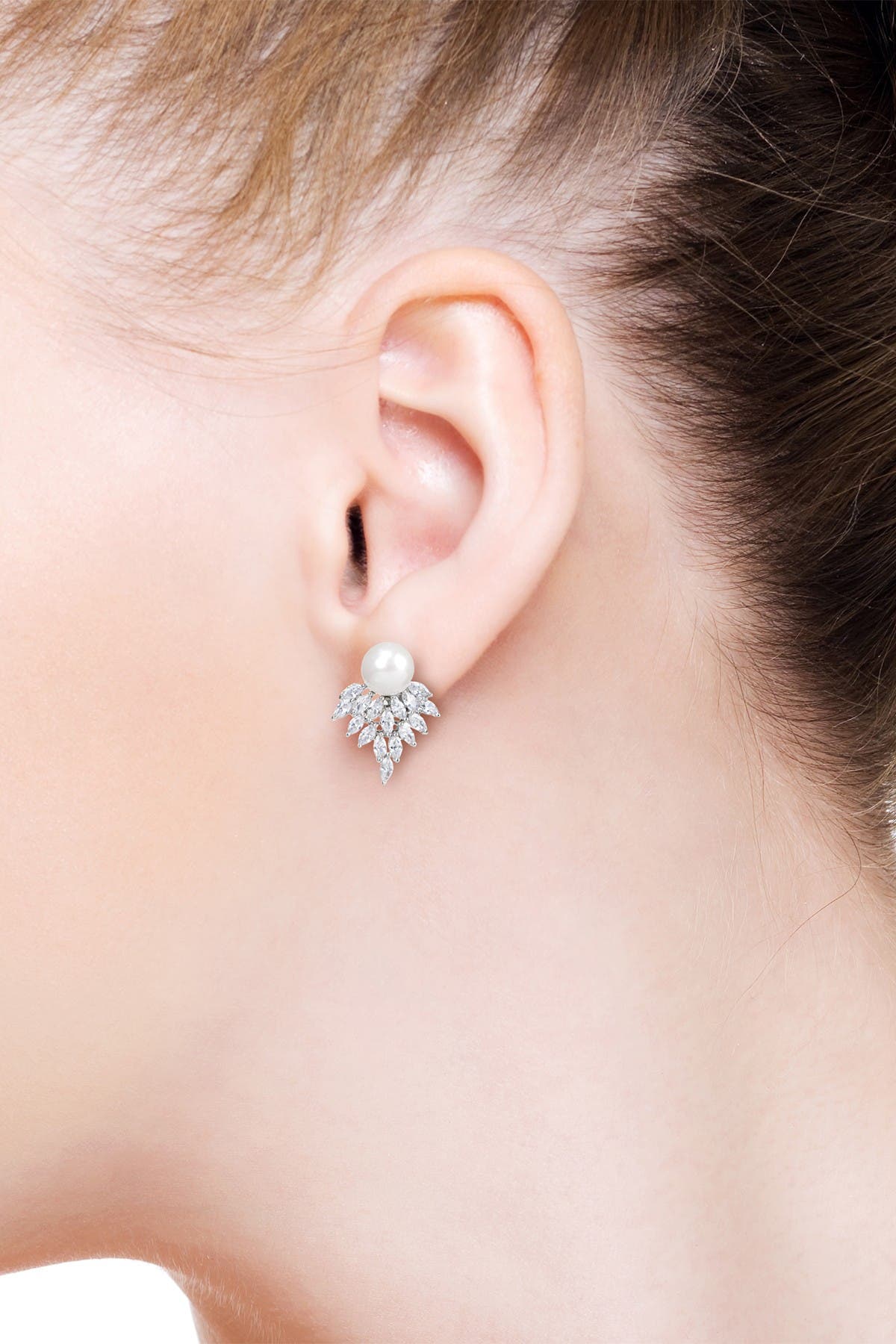 CZ by Kenneth Jay Lane Marquise Cluster CZ & Pearl Earrings