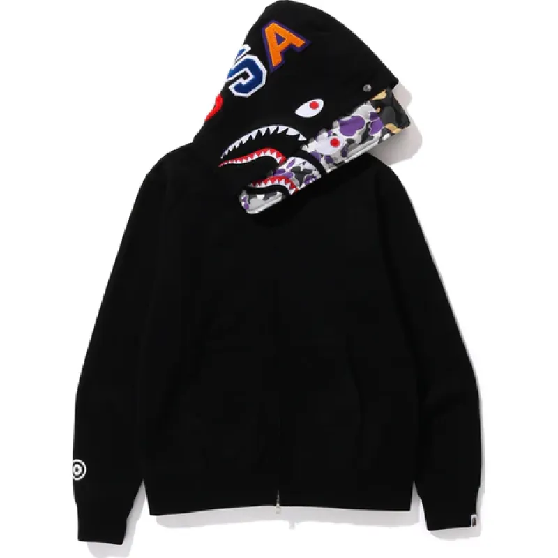 BAPE ABC Camo Shark Wide Fit Full Zip Double Hoodie Black