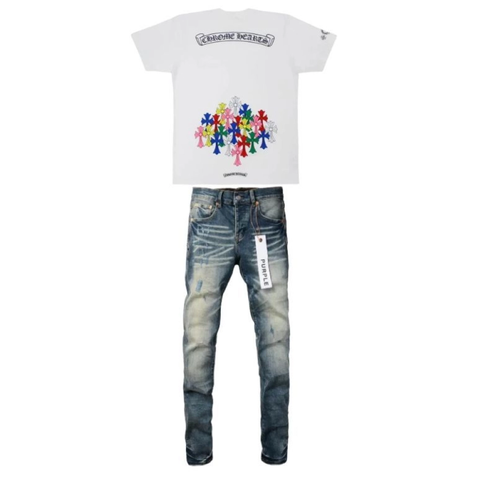 Chrome Hearts Multi Color Cross T-shirt White+Purple Brand Fashion Men Jeans YZ072417