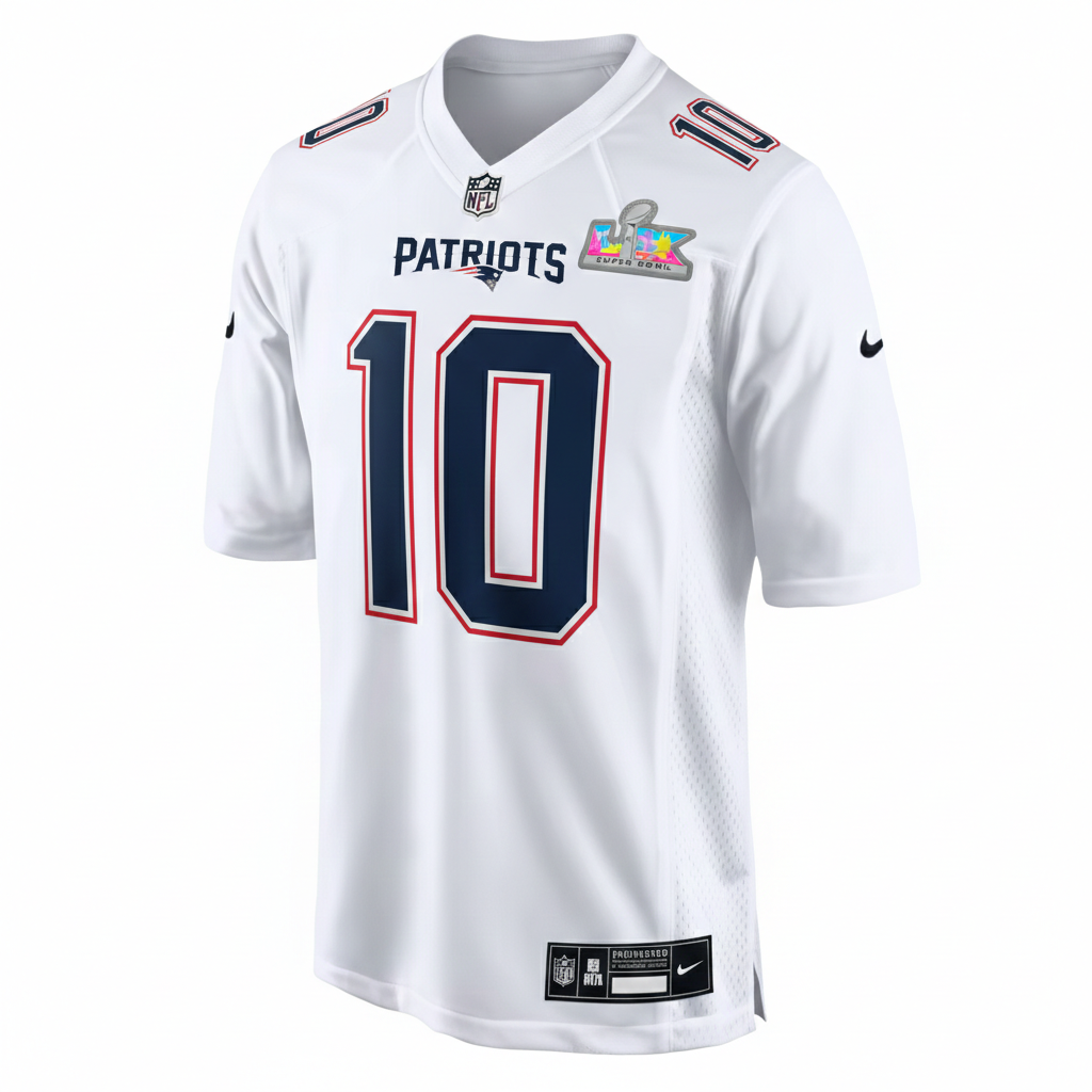 Men's Nike Drake Maye White New England Patriots Super Bowl LX Patch Tundra Fashion Game Jersey