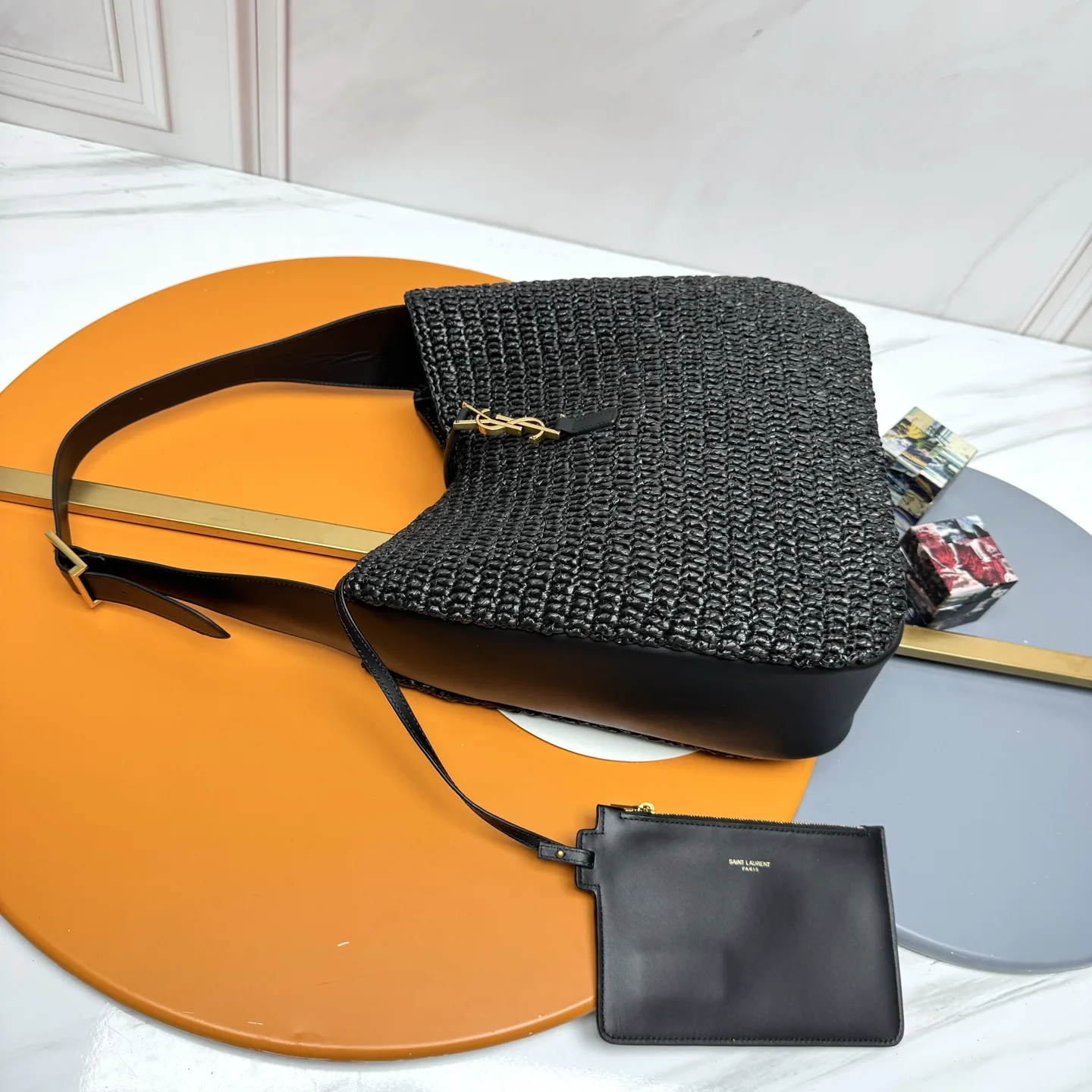 Saint Laurent Black Straw Woven Shoulder Bag product photo from LabelPicks