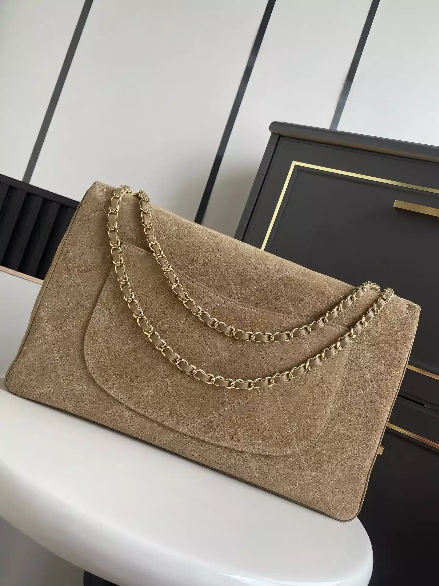 Chanel Beige Classic Flap Suede Leather Shoulder Bag product photo from LabelPicks