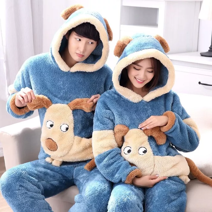 Cute Cartoon Christmas Pajamas for Women Warm Winter Pajamas Set Thicken Couple Pajamas Hooded Loose Home Clothes Sleepwear