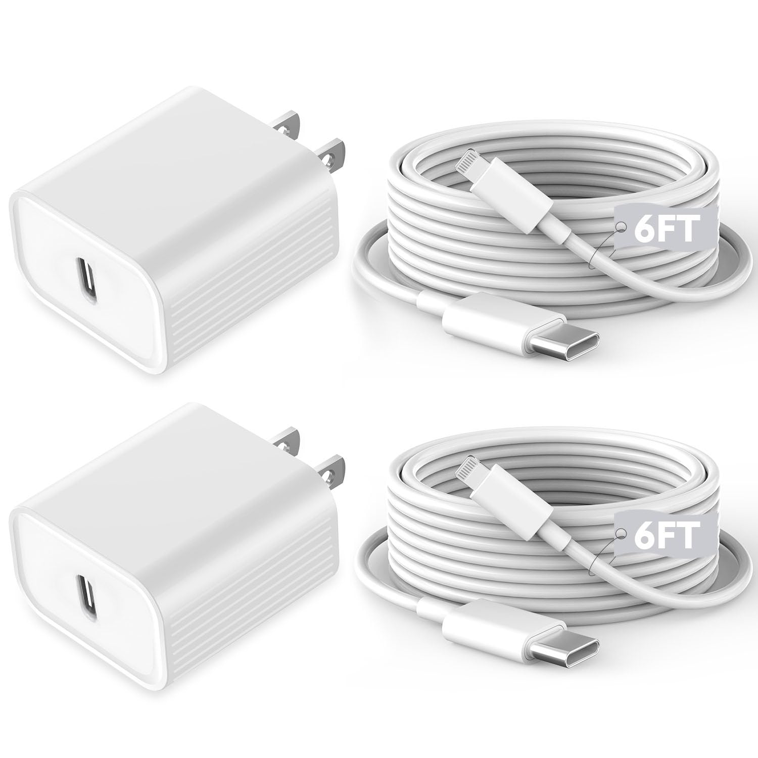 Fast iPhone Charger, iPhone Charger Fast Charging 2Pack Quick Chargers 6ft Long USB C to Lightning Cable Quick Charging Cord USB Charge Block Adapter for iPhone 14 Plus/14 ProMax/13 Mini 12/11/XS/iPad