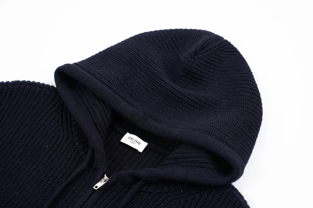 CELINE Navy C-Patch Wool Hooded Zip Jacket product photo from LabelPicks