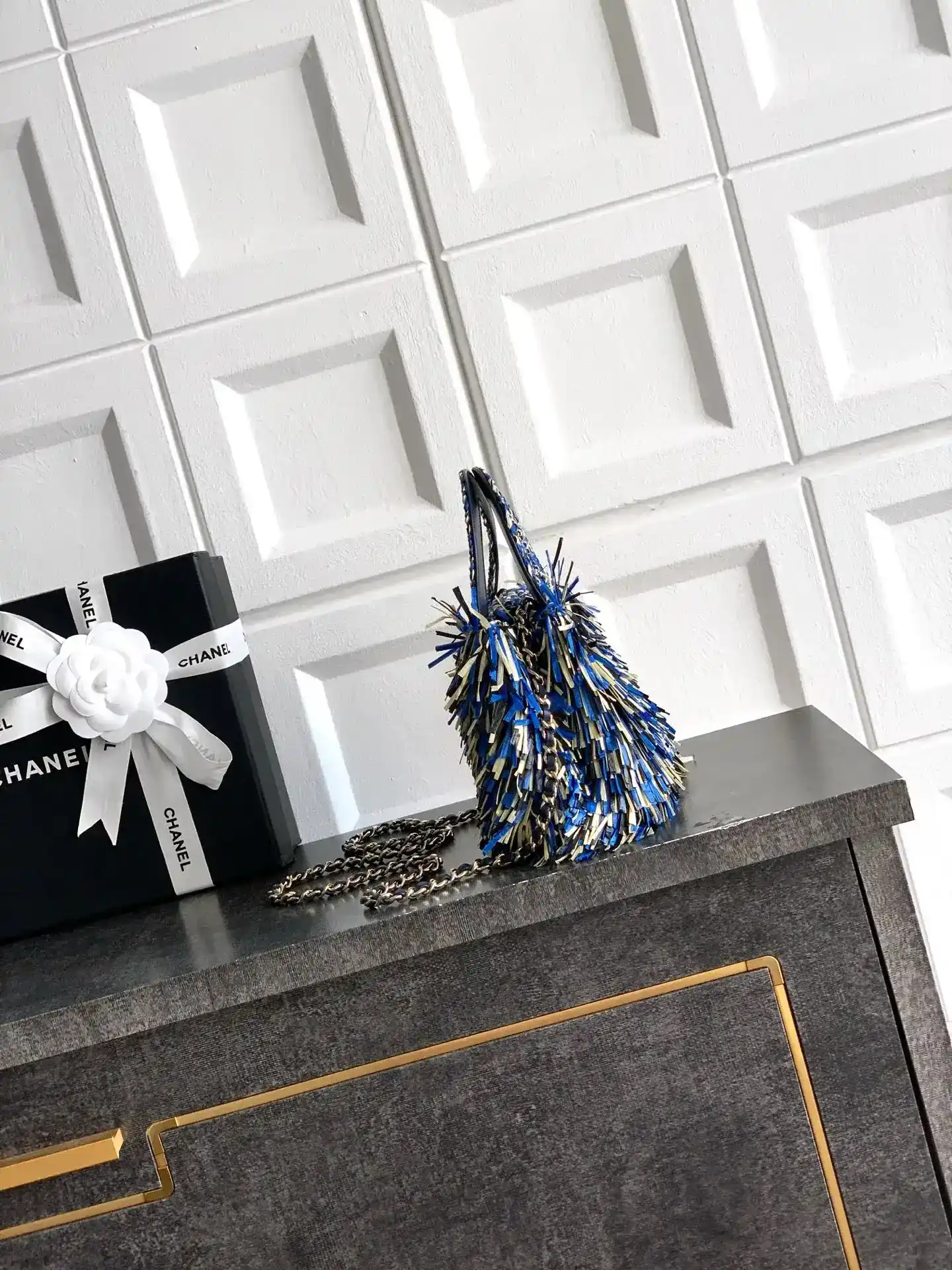 Chanel Blue Woven Leather Top Handle Bag product photo from LabelPicks