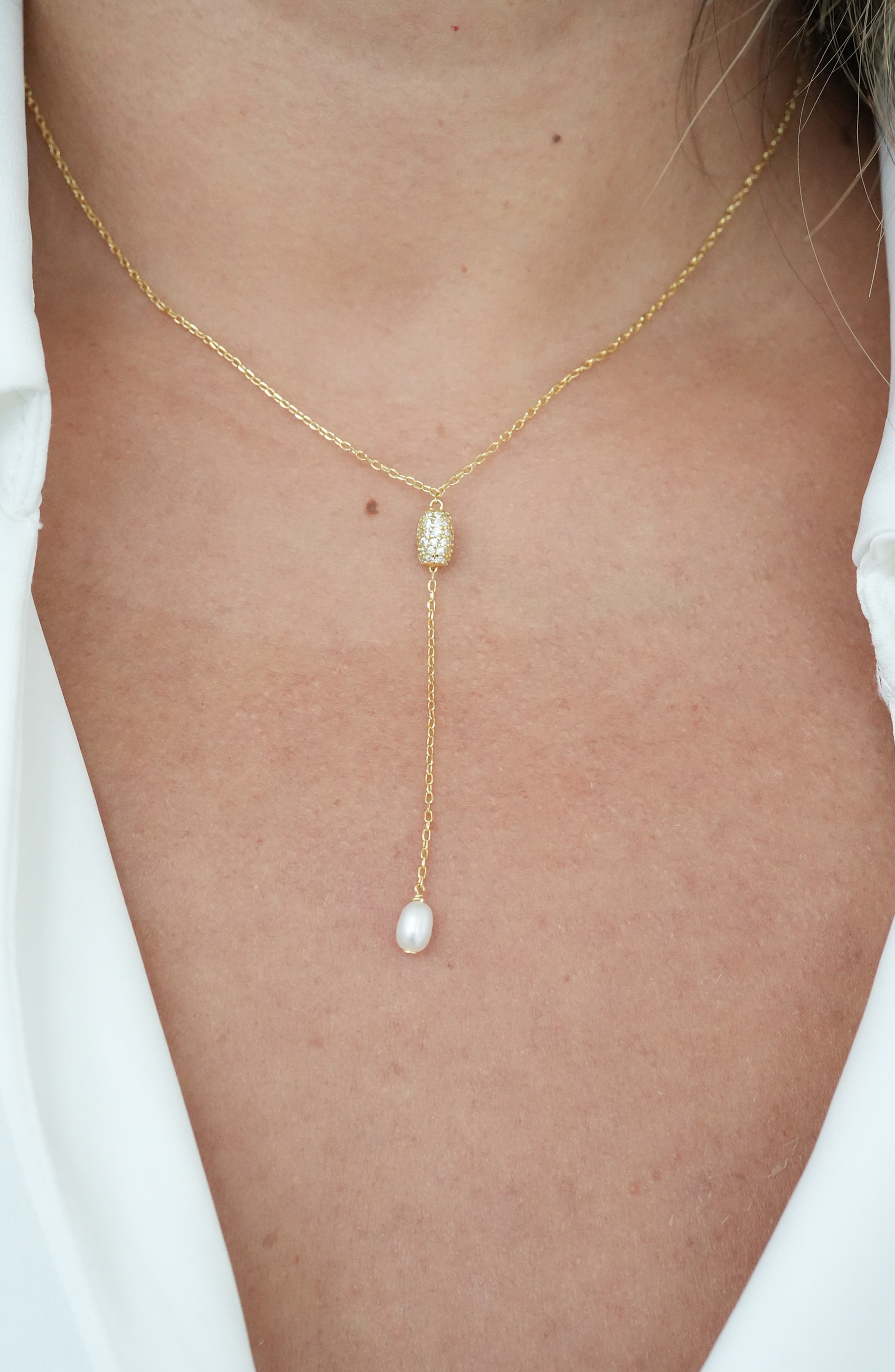 Argento Vivo Sterling Silver Faux Pearl Drop Fire Ball Y-Necklace