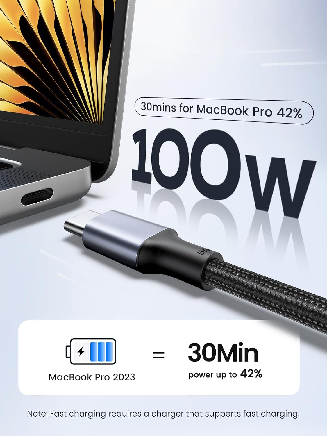 100W USB C to USB C Cable, Fast Charging, 2-Pack, 3.3ft, Black, 100W USB C to USB C Cable, Fast Charging, 2-Pack, 3.3ft, Black