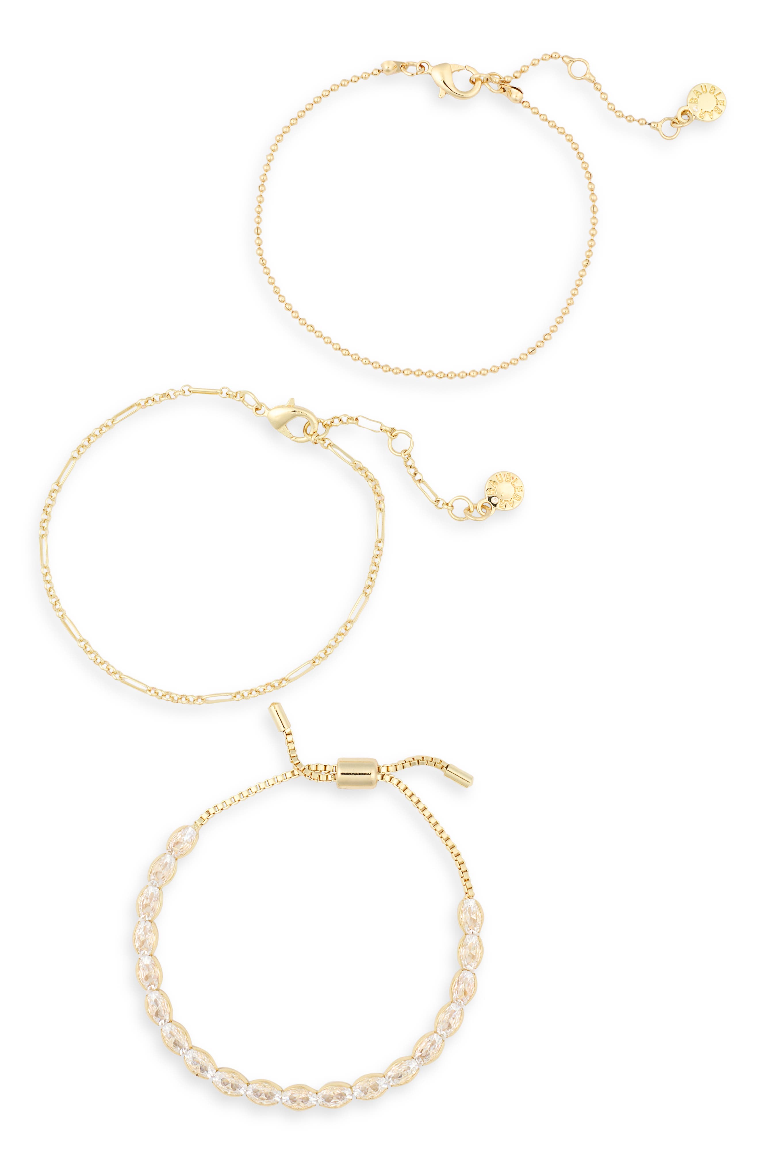 BaubleBar Set of 3 Crystal & Chain Bracelets
