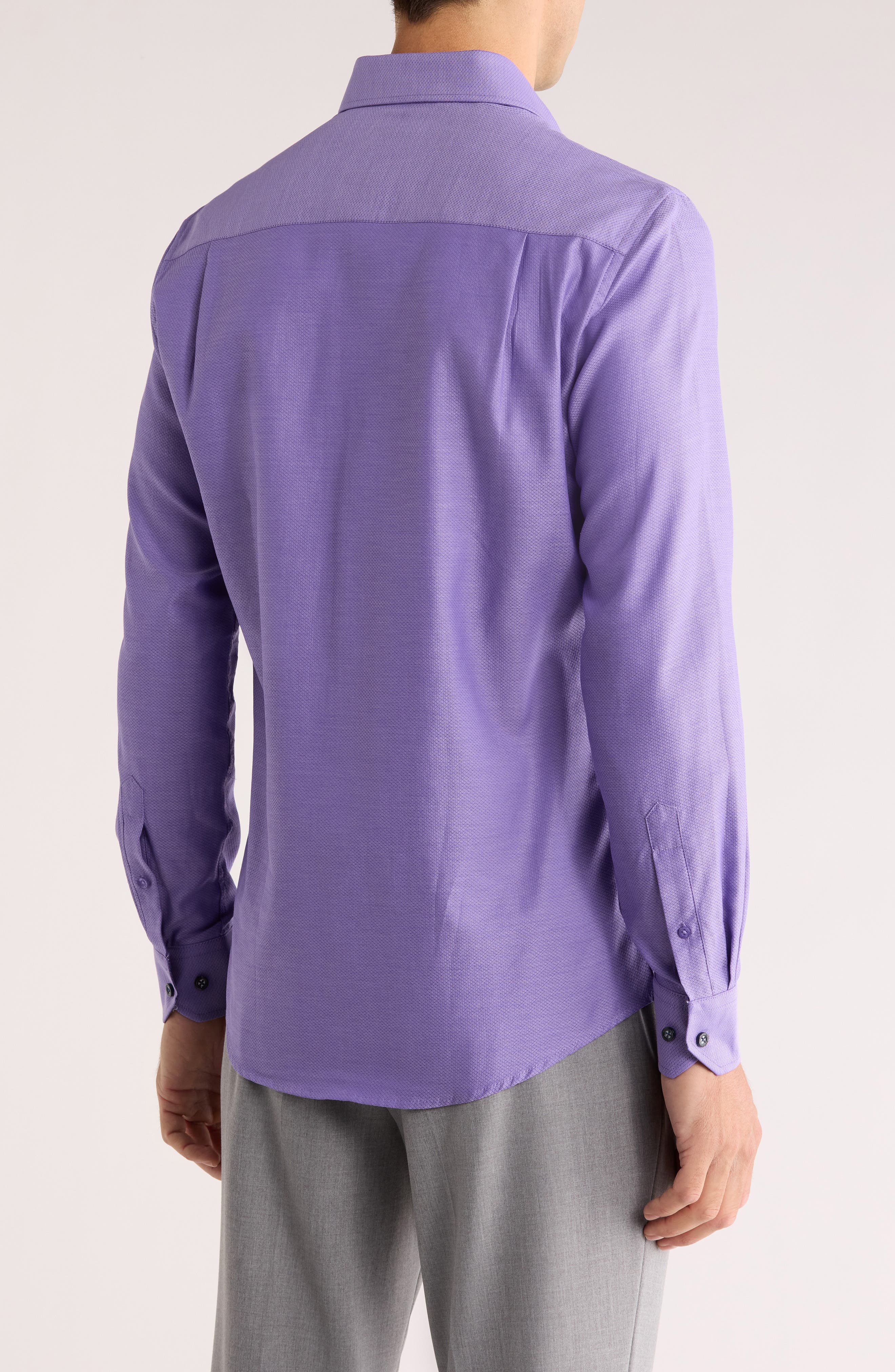 Duchamp Tailored Fit Textured Stretch Cotton Dress Shirt