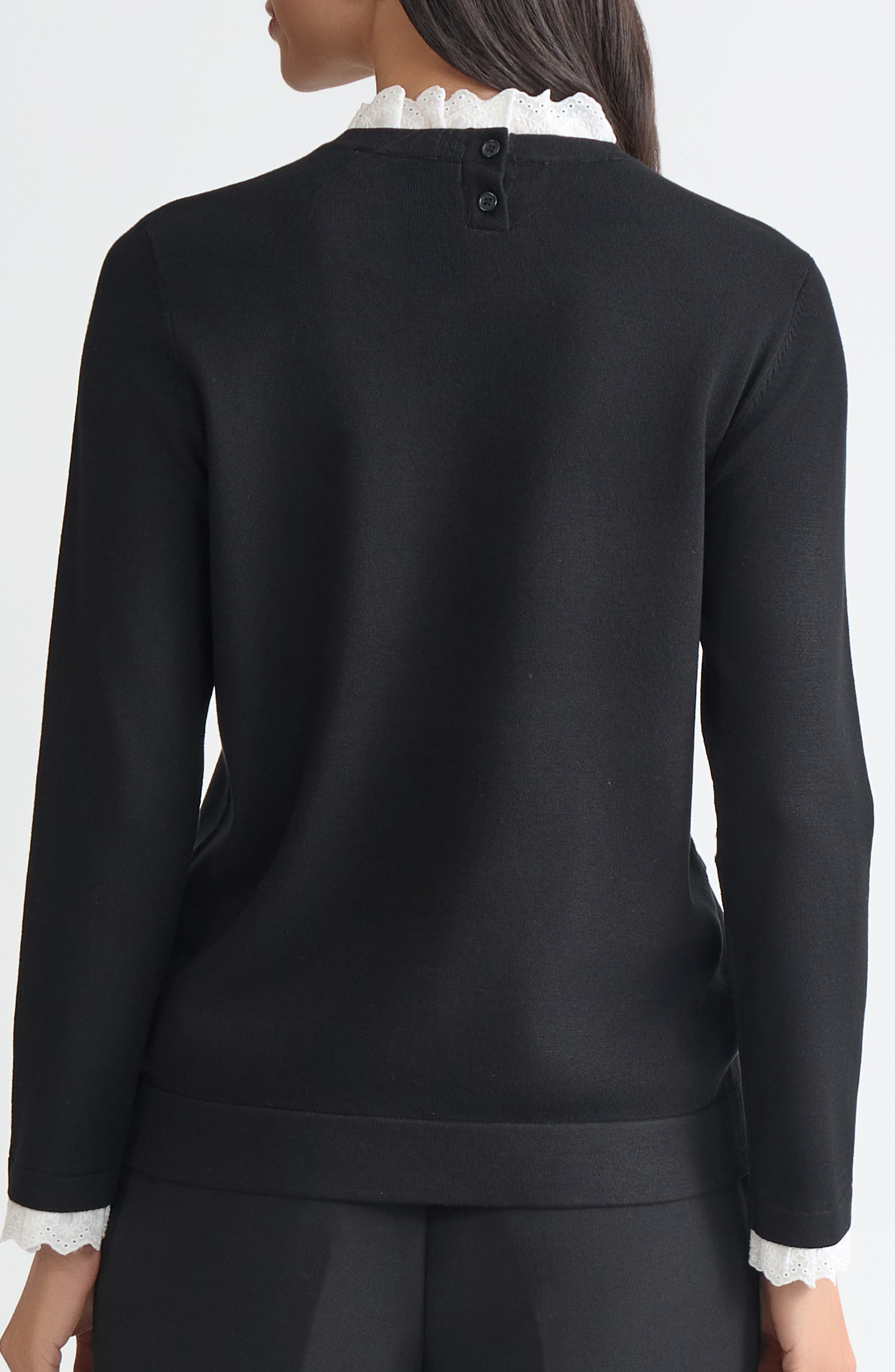 KASPER Contrast Lace Trim Collar Sweater