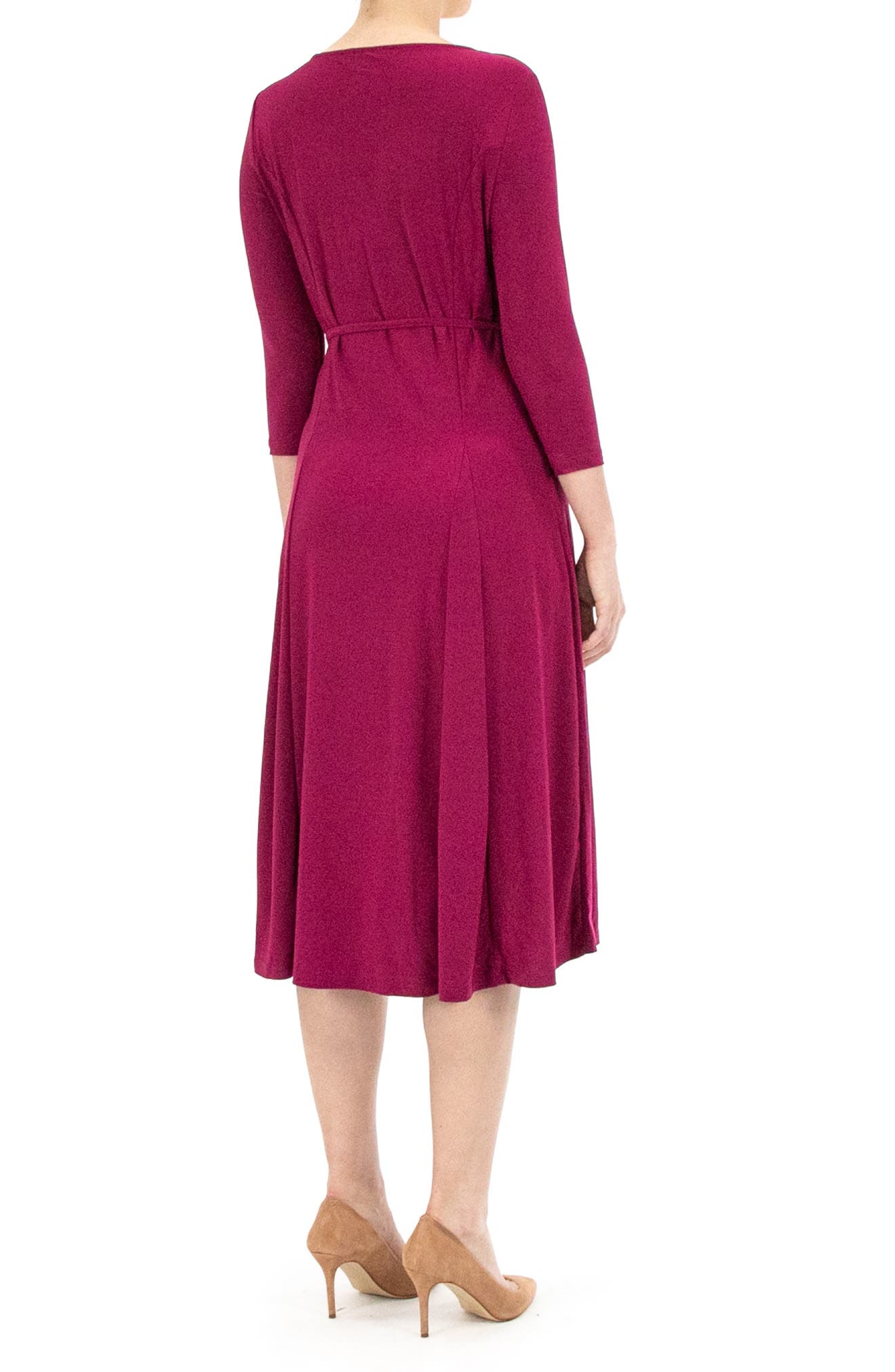 Nina Leonard Grommet Split Neck A-Line Midi Dress