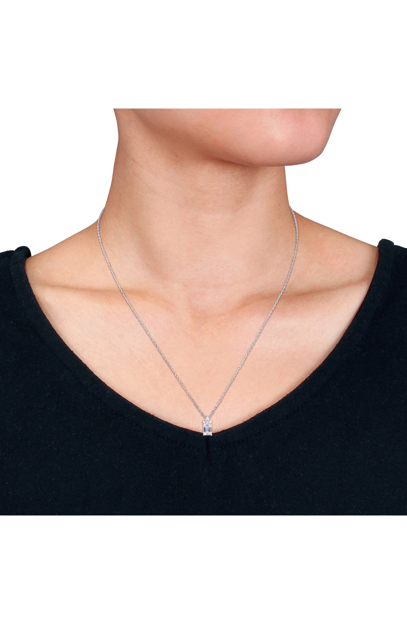 DELMAR Emerald Round Cut Lab Created White Moissanite Pendant Necklace & Stud Earrings Set
