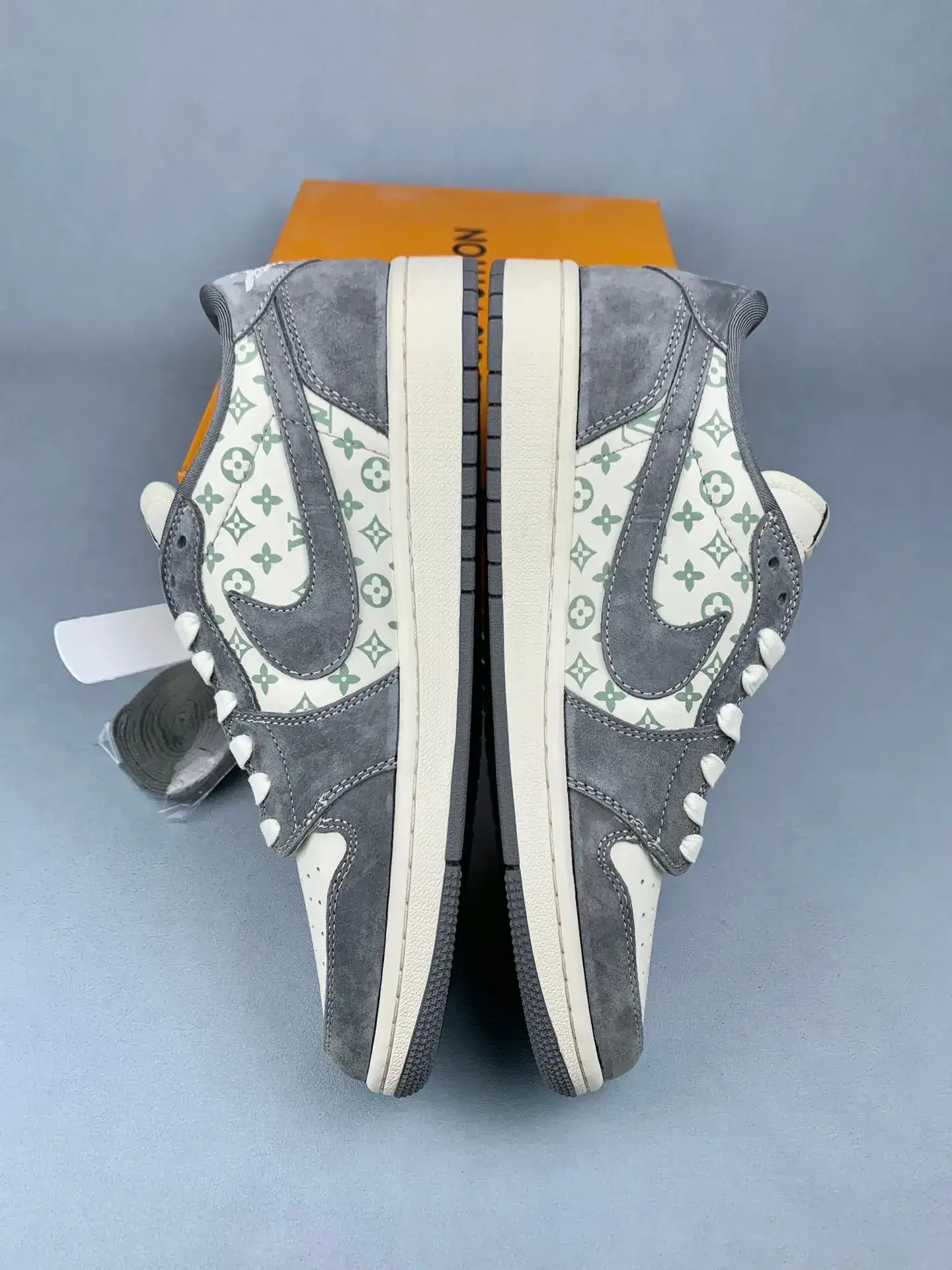 Louis Vuitton-Style Nike SB Dunk Low - White and Grey product photo from LabelPicks