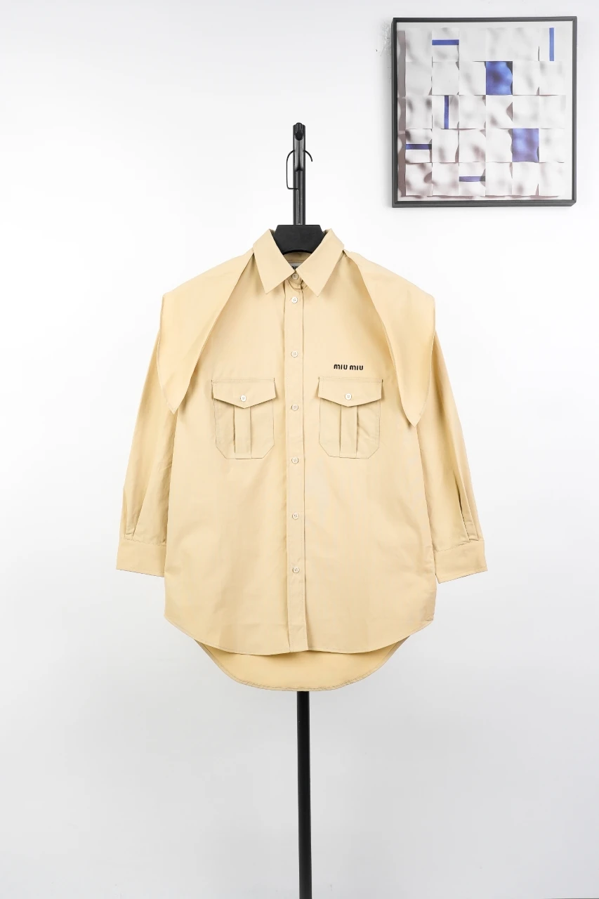 Miu Miu Khaki Bow Poplin Long Sleeve Shirt product photo from LabelPicks