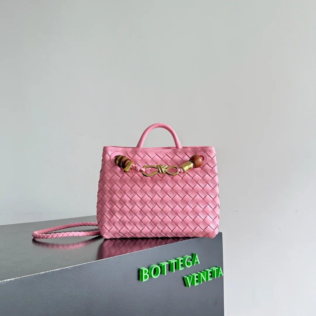 Bottega Veneta Pink Andiamo Intrecciato Woven Leather Top Handle Bag product photo from LabelPicks