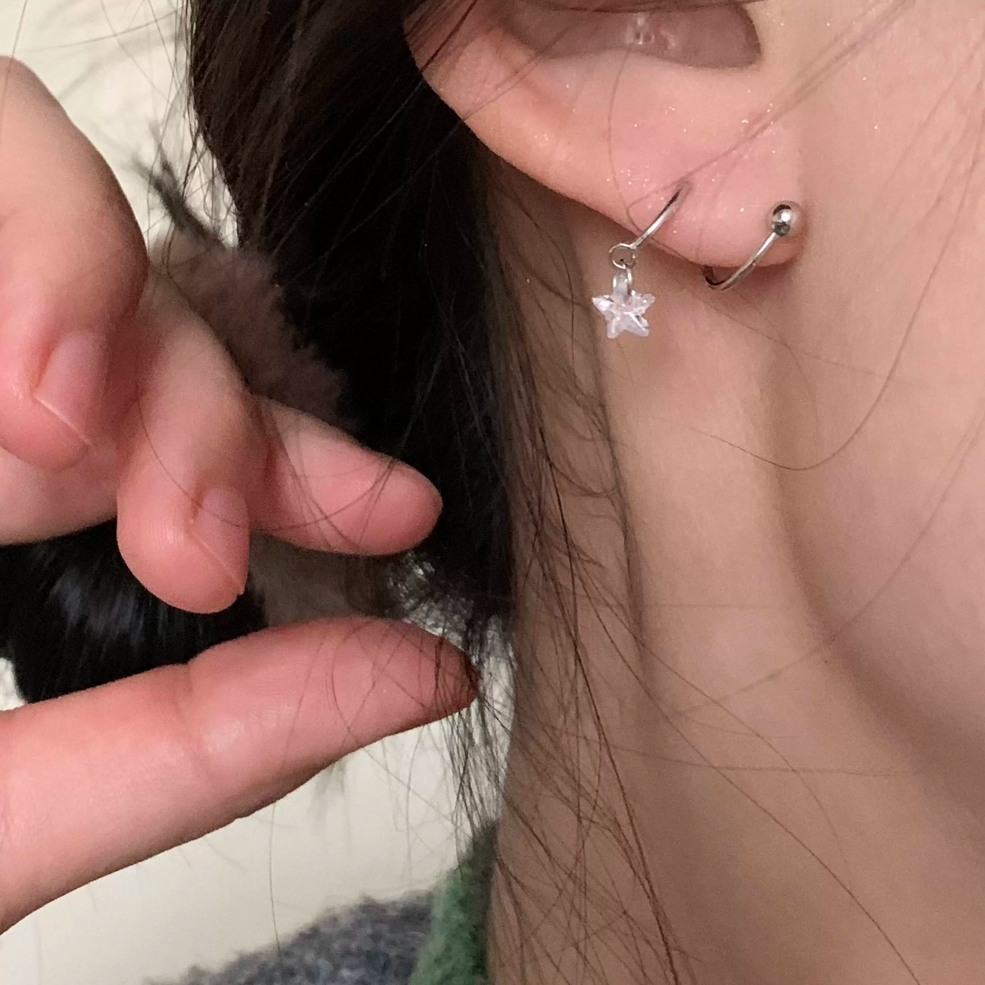 925 sterling silver star screw ring earrings for women, niche design spiral screw earrings, pentagram zirconia earrings