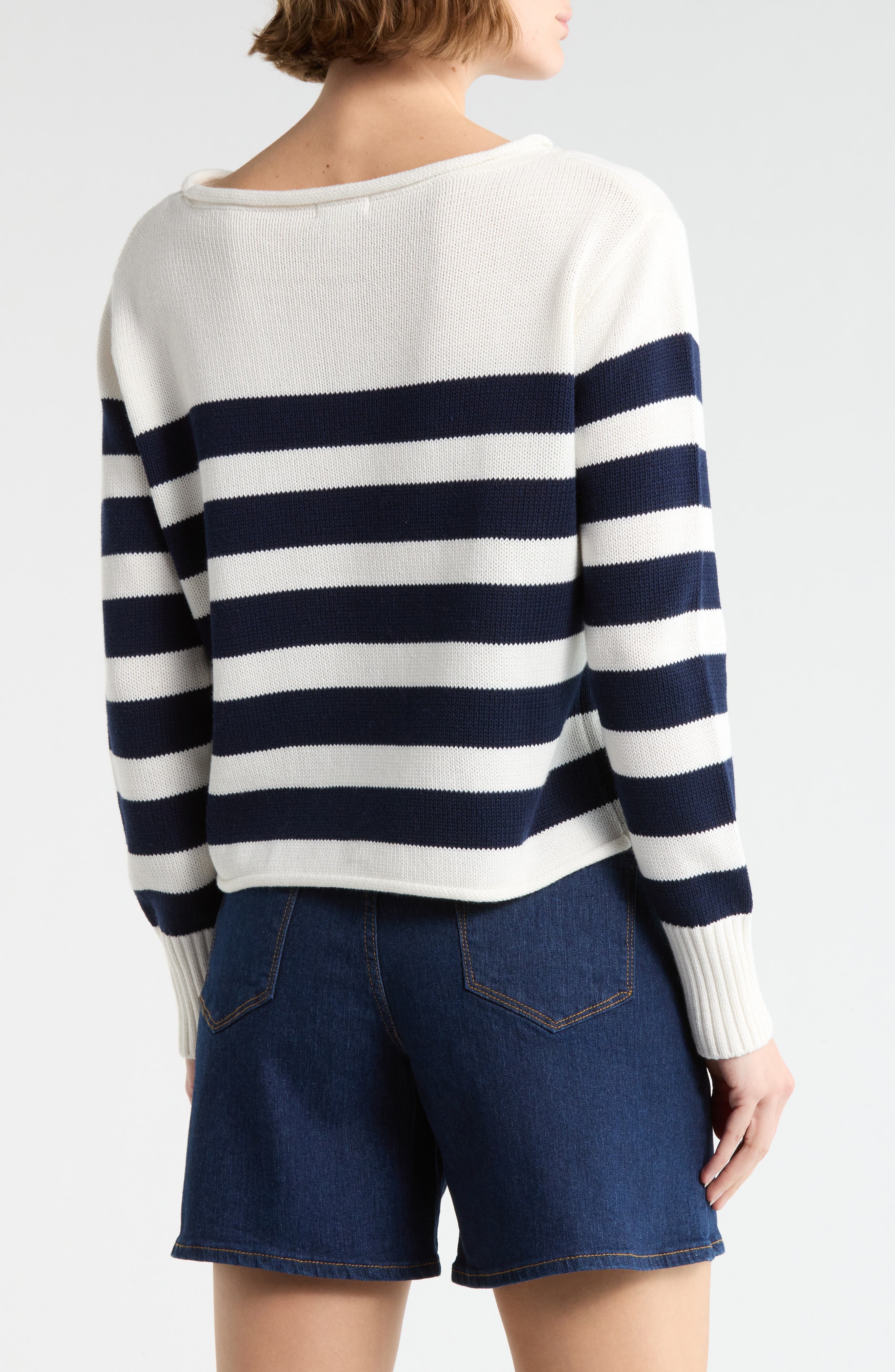 Vigoss Stripe Boat Neck Sweater