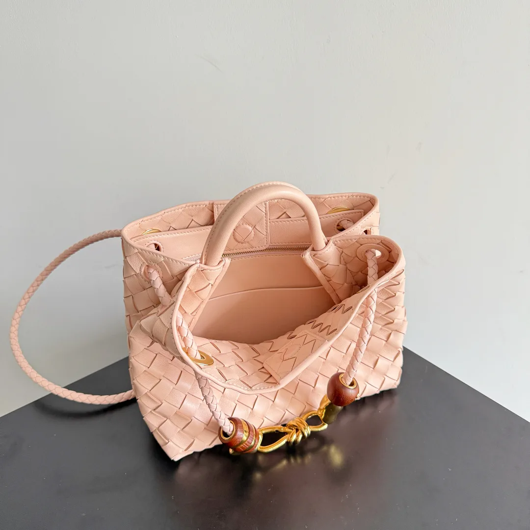 Bottega Veneta Andiamo Pink Intrecciato Woven Leather Top Handle Bag product photo from LabelPicks