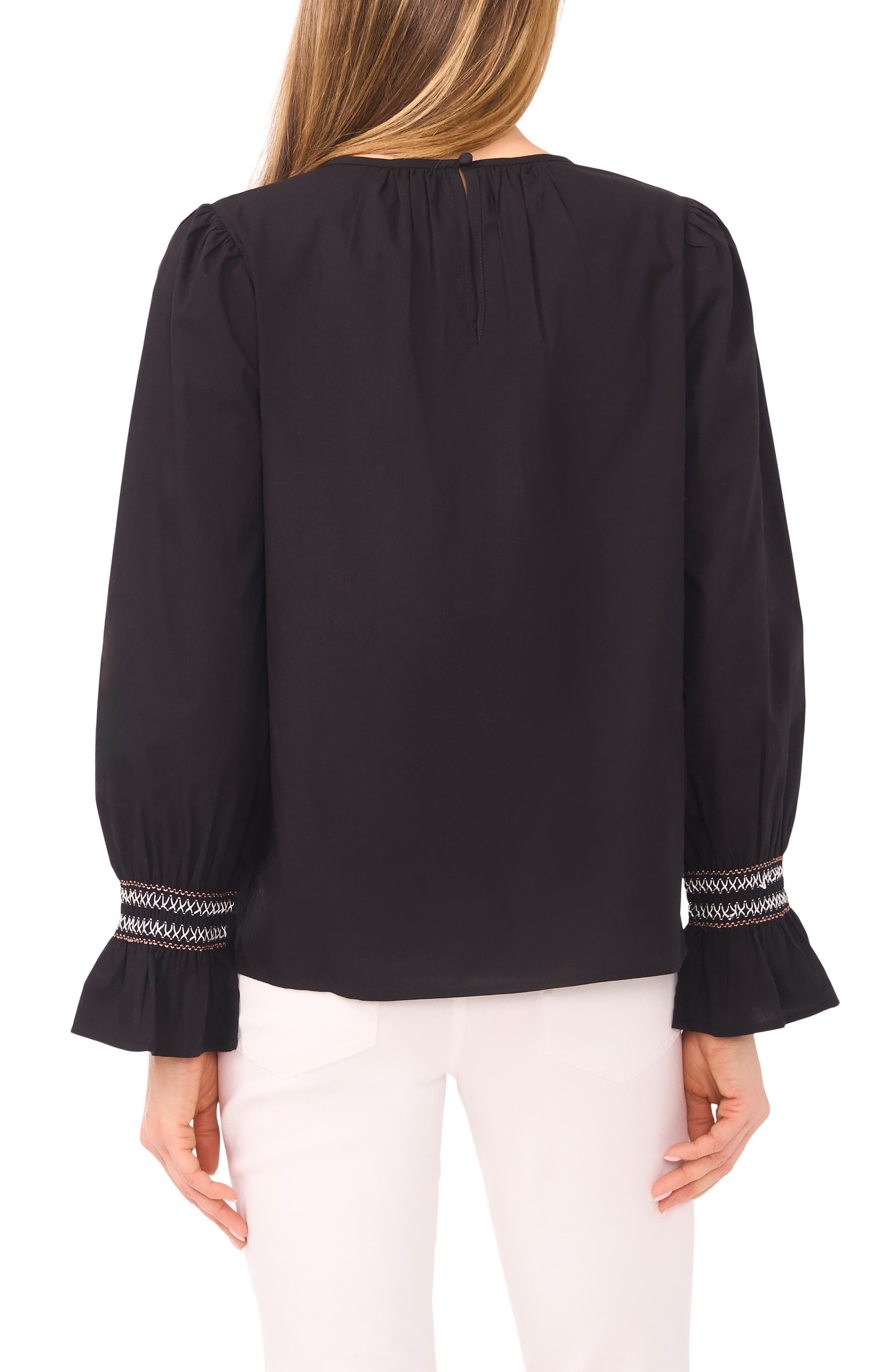 Halogen® Contrast Smocked Cuff Top