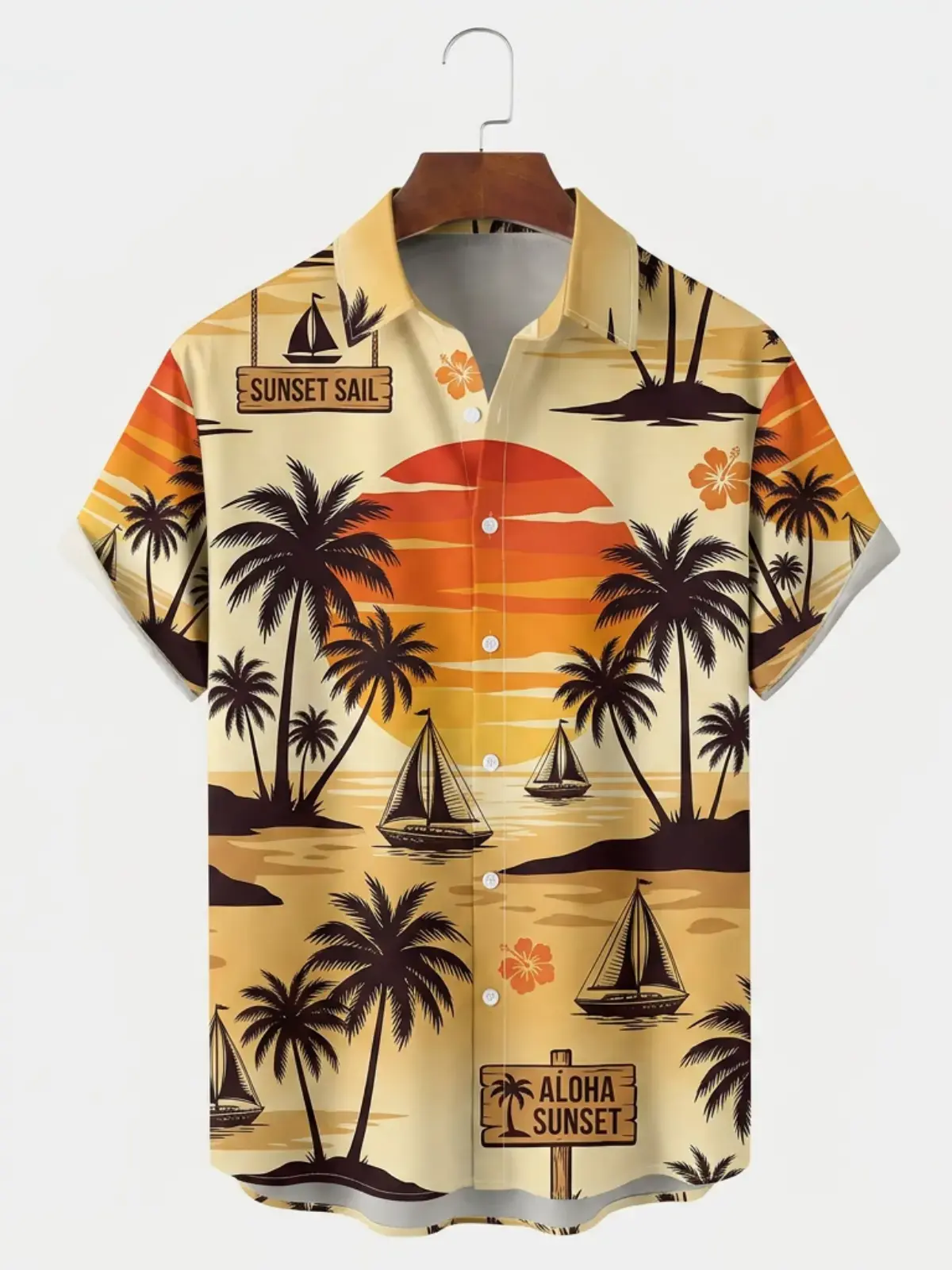 Men's printed shirts Aloha Sunset Sail Palm Hawaiian Shirt