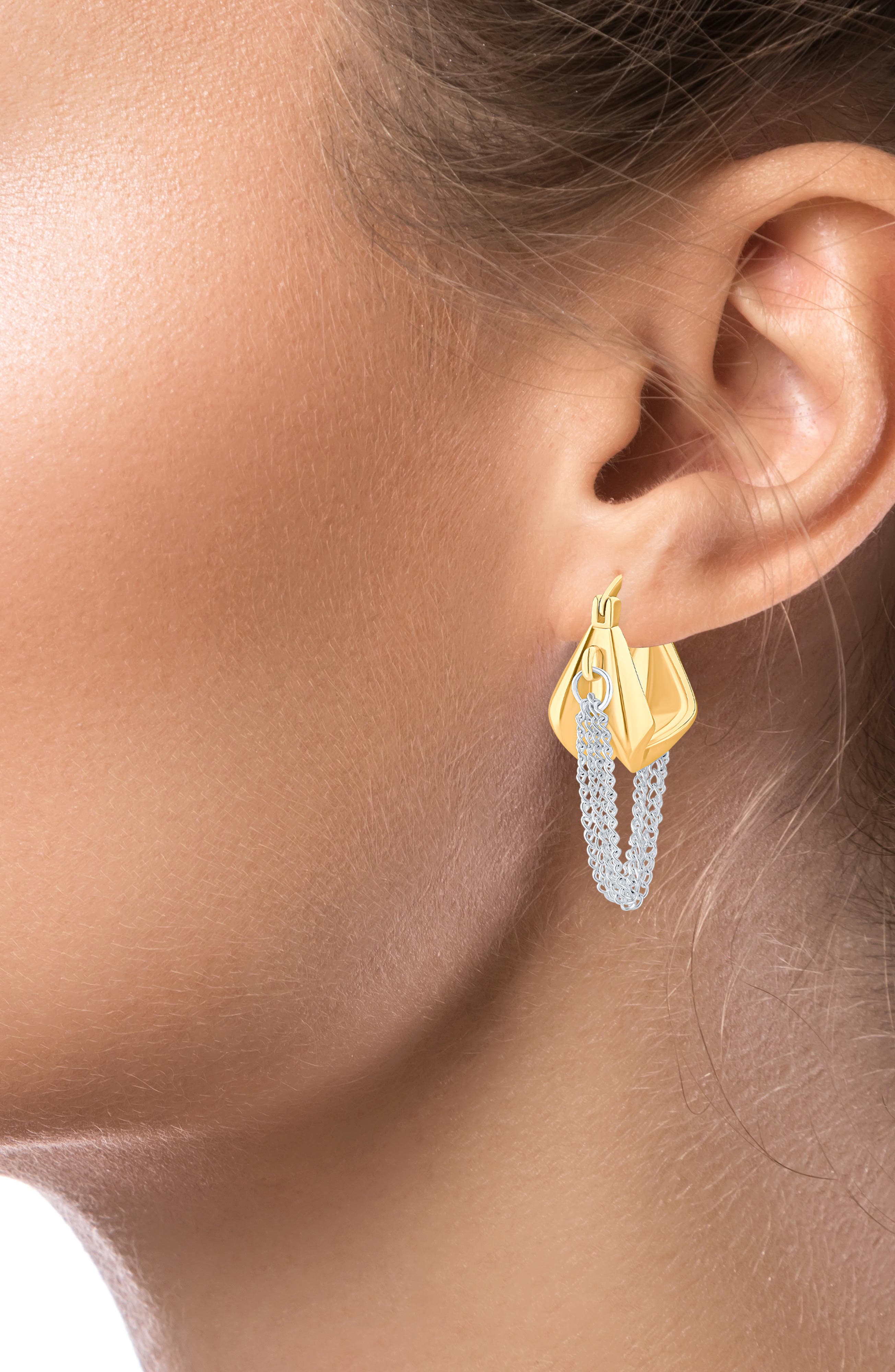 JARDIN Two-Tone Chain Drop Huggie Hoop Earrings (Nordstrom Exclusive)
