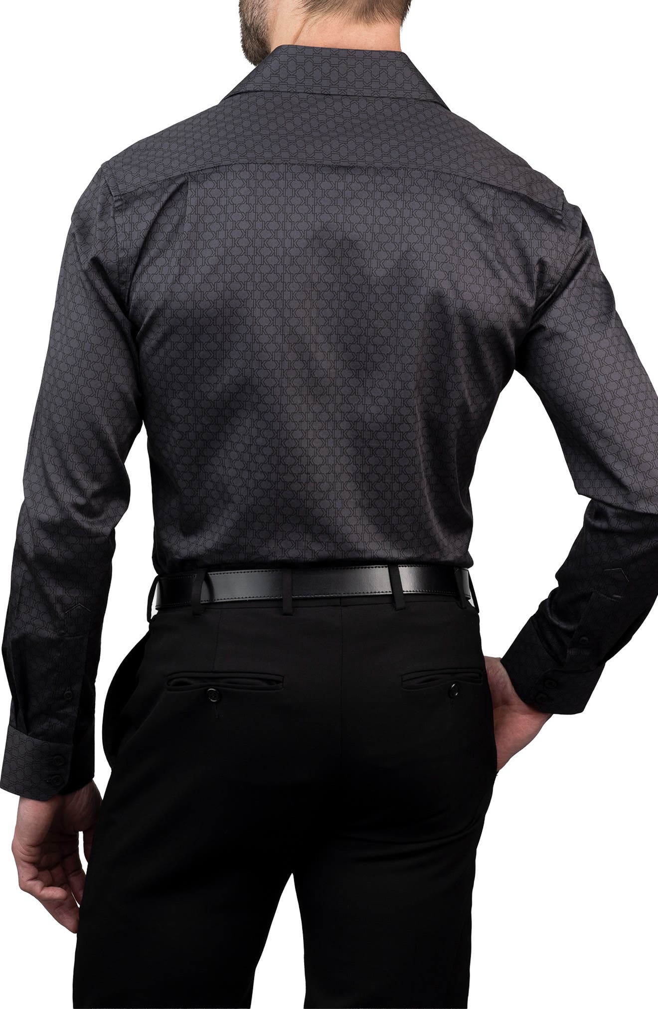 KARL LAGERFELD Trim Fit Grid Monogram Cotton Dress Shirt