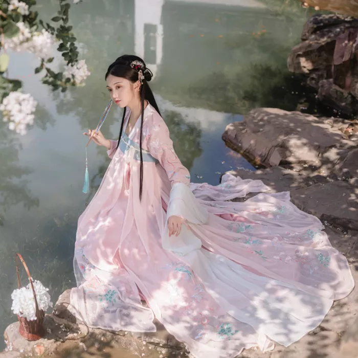 Hanfu female authentic original summer fairy pink full chest skirt girl Chinese style