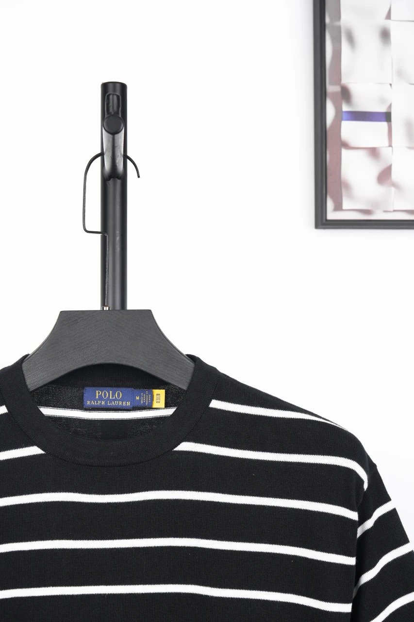 Ralph Lauren Black Stripe Pony Embroidered Knit T-Shirt product photo from LabelPicks