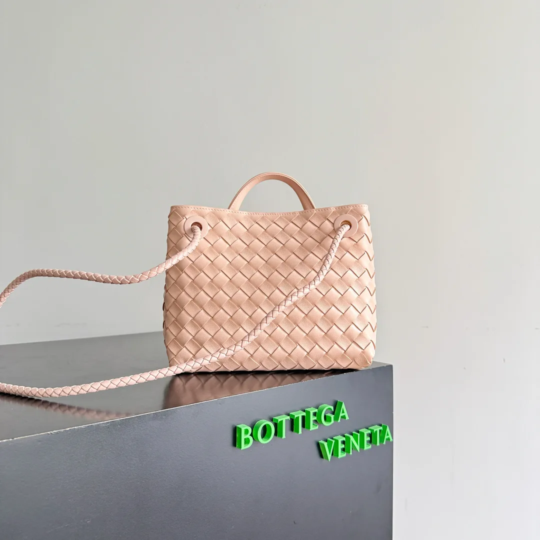 Bottega Veneta Andiamo Pink Intrecciato Woven Leather Top Handle Bag product photo from LabelPicks