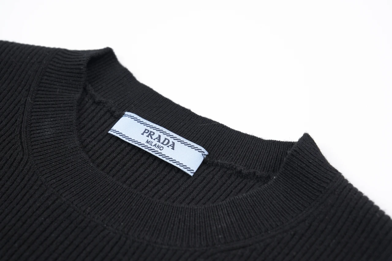 Prada Black Gold Logo Jacquard Recycled Silk Slim Knit Sweater product photo from LabelPicks