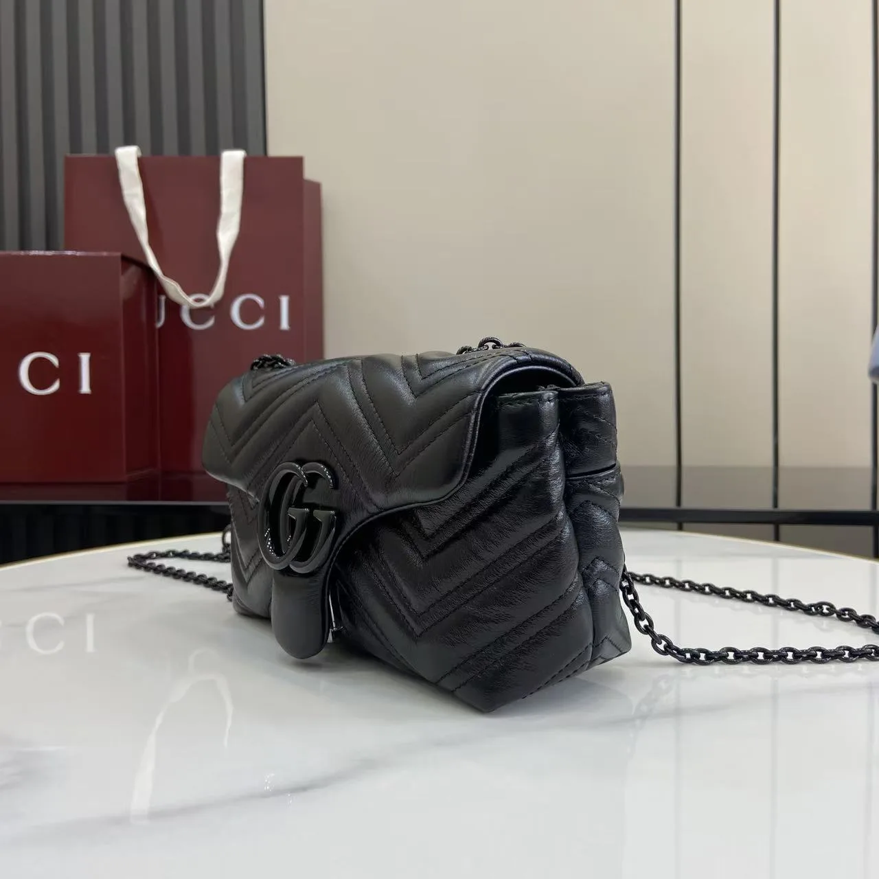 Gucci Black Marmont GG Supreme Canvas Crossbody Bag product photo from LabelPicks